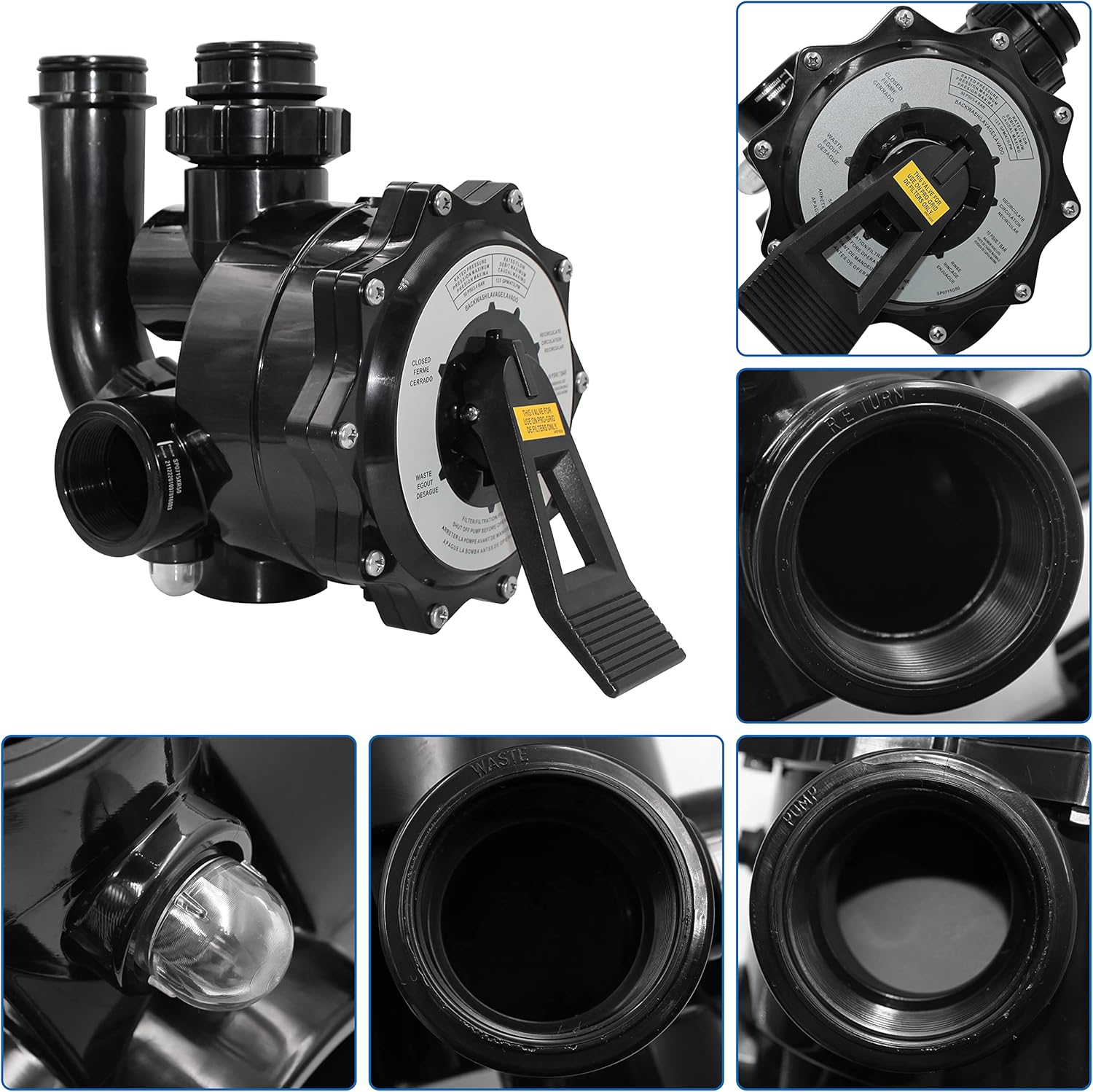 SP0715XR50 Válvula de control compatible con Hayward Pro Series Vari-Flo, repuesto para filtro DE válvula multipuerto de 2 pulgadas (negro)