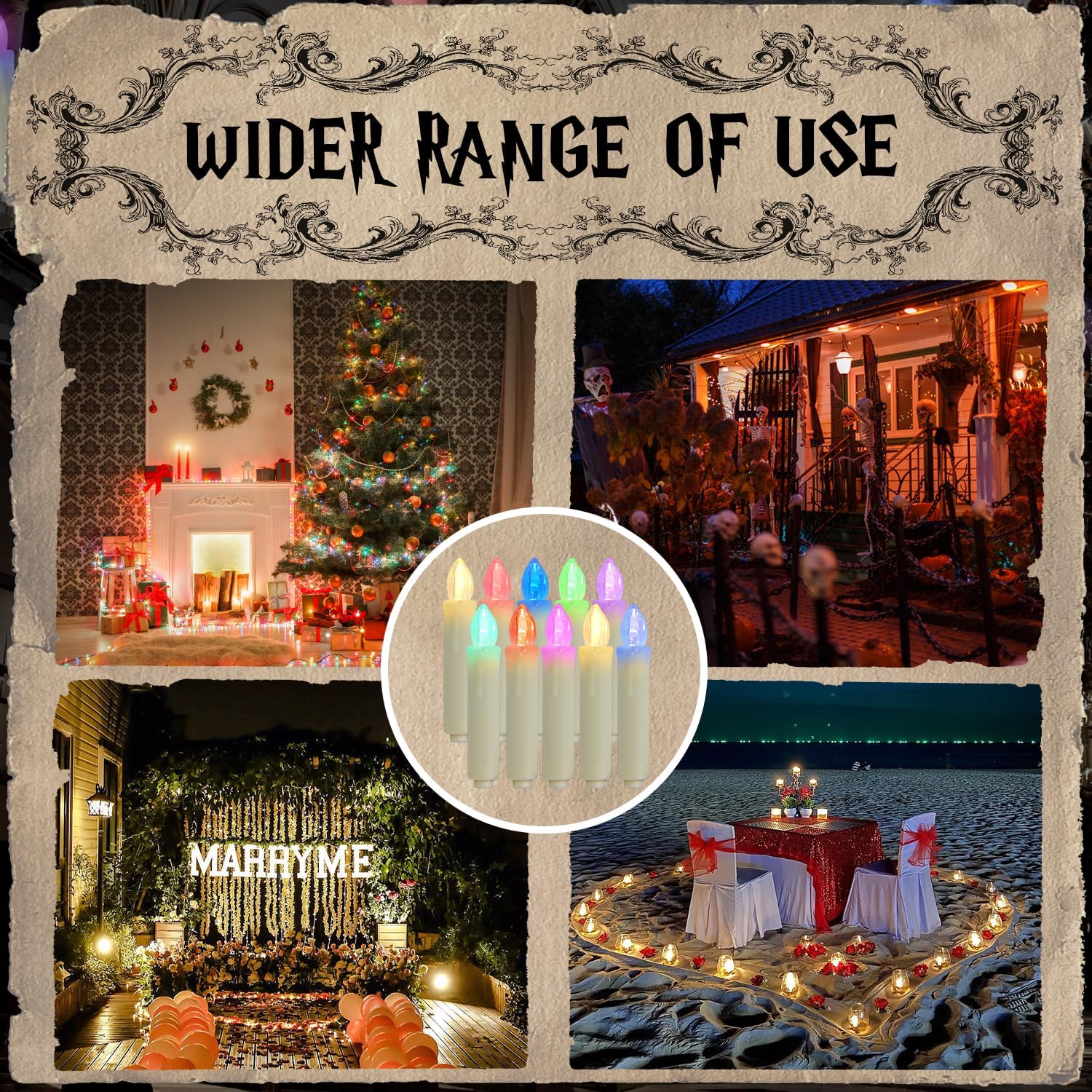 Decoraciones de Navidad, paquete de 10 velas flotantes, programables, 12 colores, con control remoto, decoración de Helloween con clip de vela para