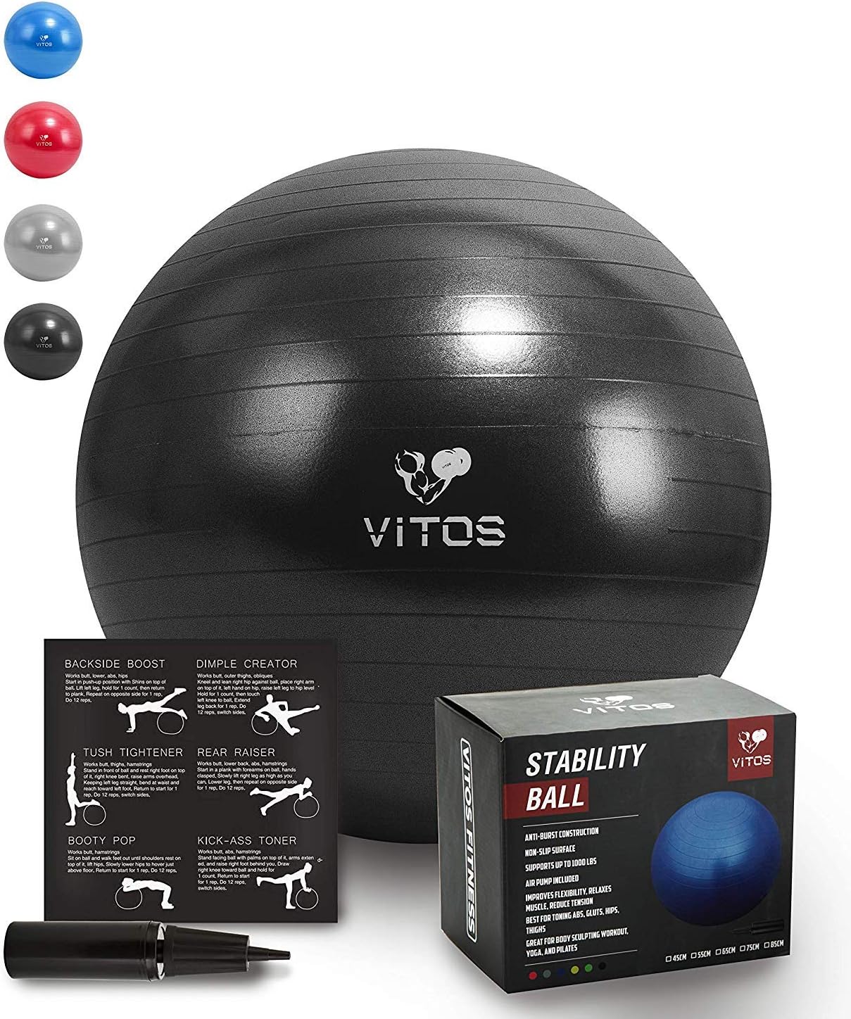 Vitos Pelota de yoga para ejercicio, pelota de parto para embarazo, equilibrio de estabilidad, entrenamiento de fitness, bomba rápida incluida