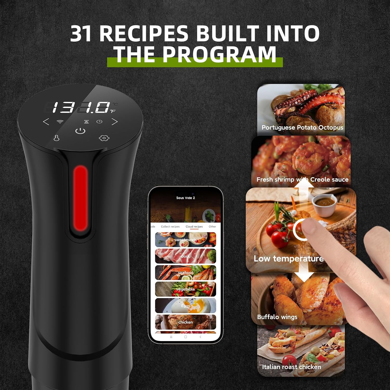 Zionheat Sous Vide Machine-Suvee Cooker (Wifi) – Cocina de precisión Sous Vide-1000 W, calentamiento rápido, inmersión térmica, pantalla táctil
