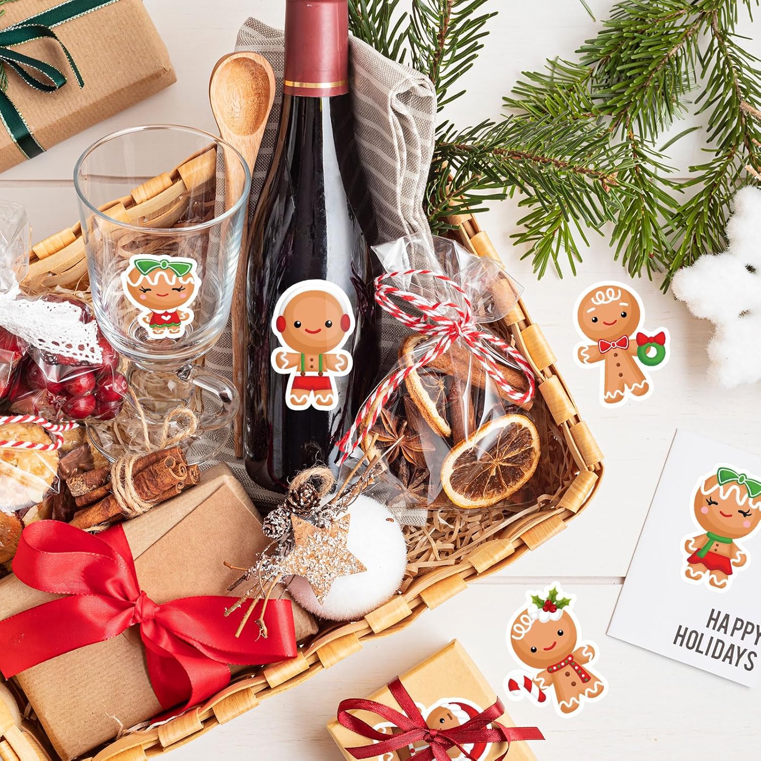Whaline 1000 calcomanías de Navidad en rollo de hombre de jengibre, 12 diseños divertidos de dibujos animados, adhesivos decorativos para regalo,