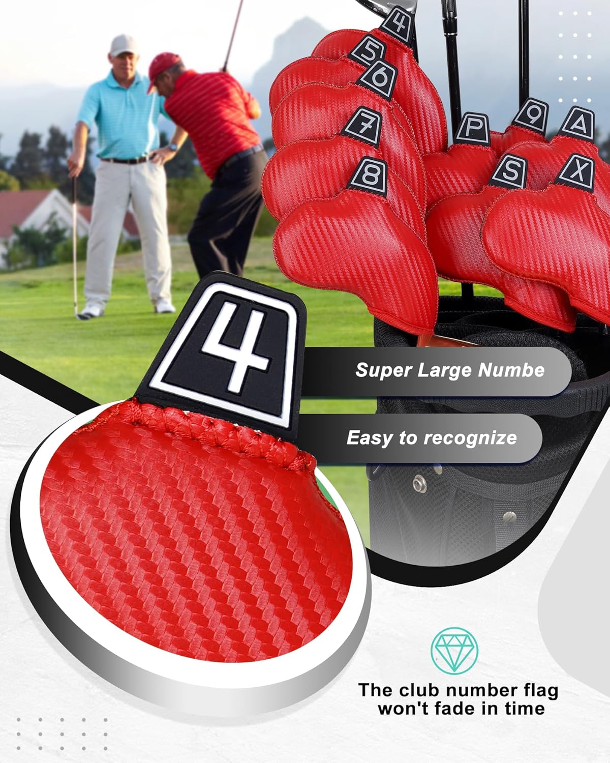 Iron Golf Head Club Set,10pcs Golf Iron Covers, Black Leather Headcover Wedge Covers for Callaway Taylormade Ping Cobra RH and LH Etc