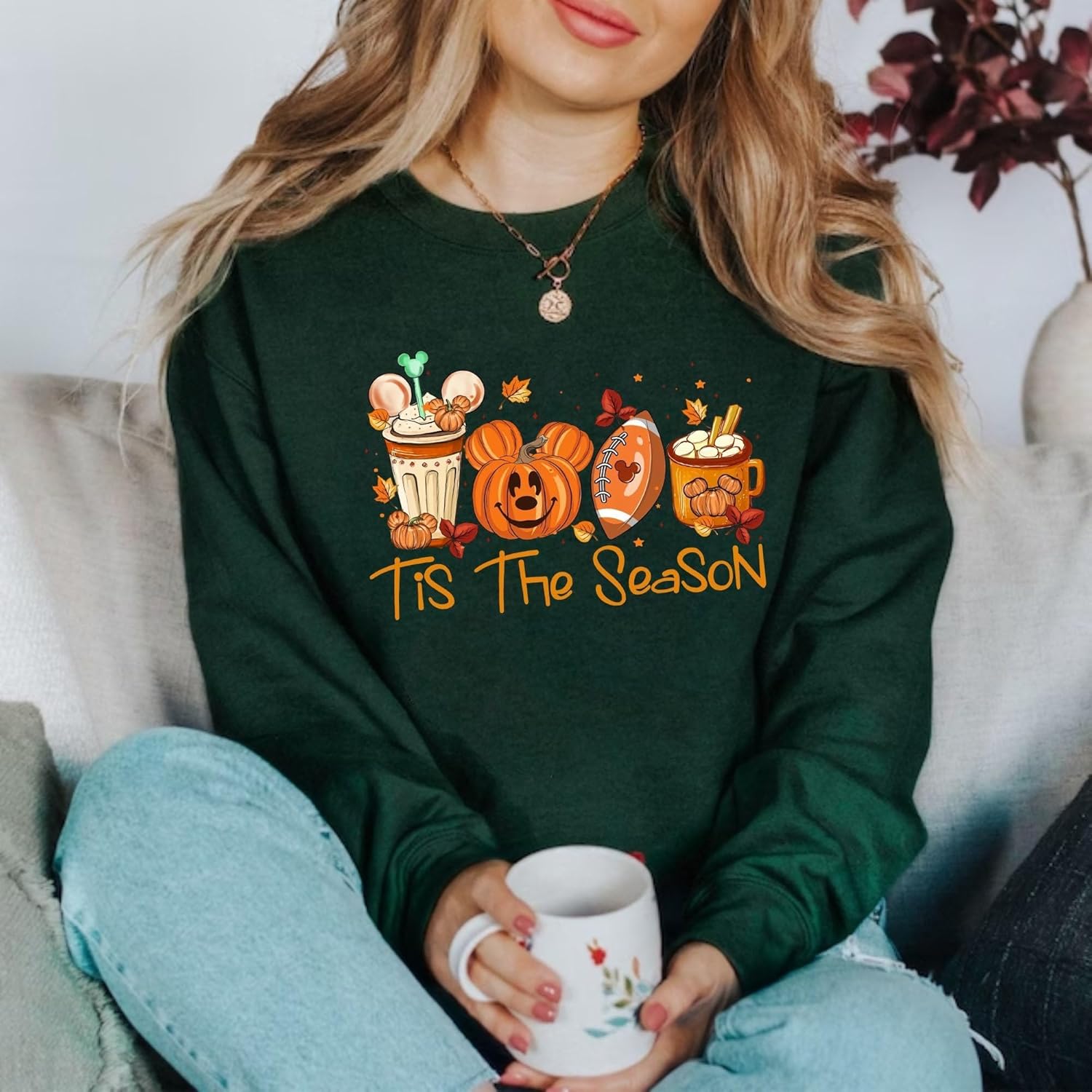 Mickey Halloween Sweatshirt For Woman Tis The Season Mickey Pumpkin Coffee Round Neck Sweater Halloween Party Gift Shirts Celebrate Halloween Party