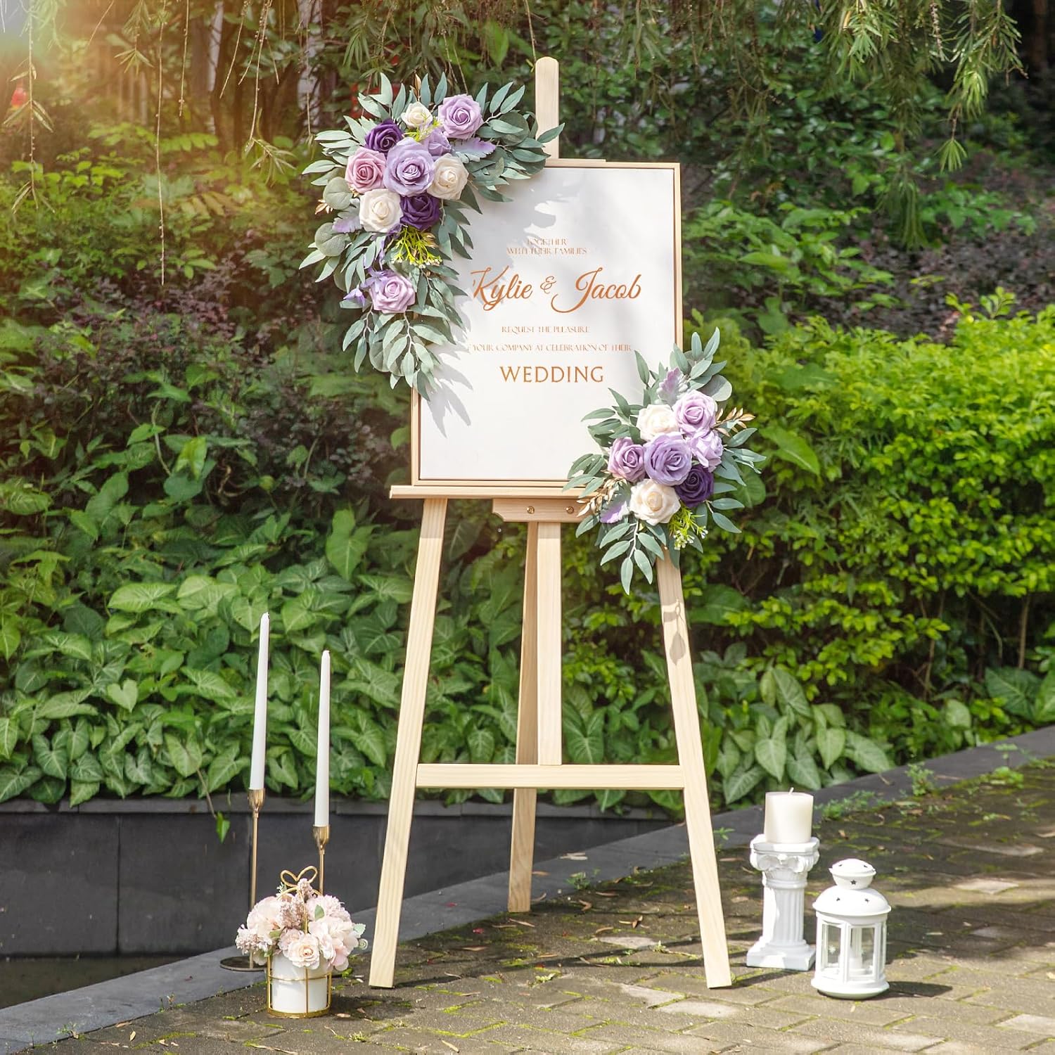 2 guirnaldas de flores artificiales para decoración y boda, letrero de bienvenida, flores