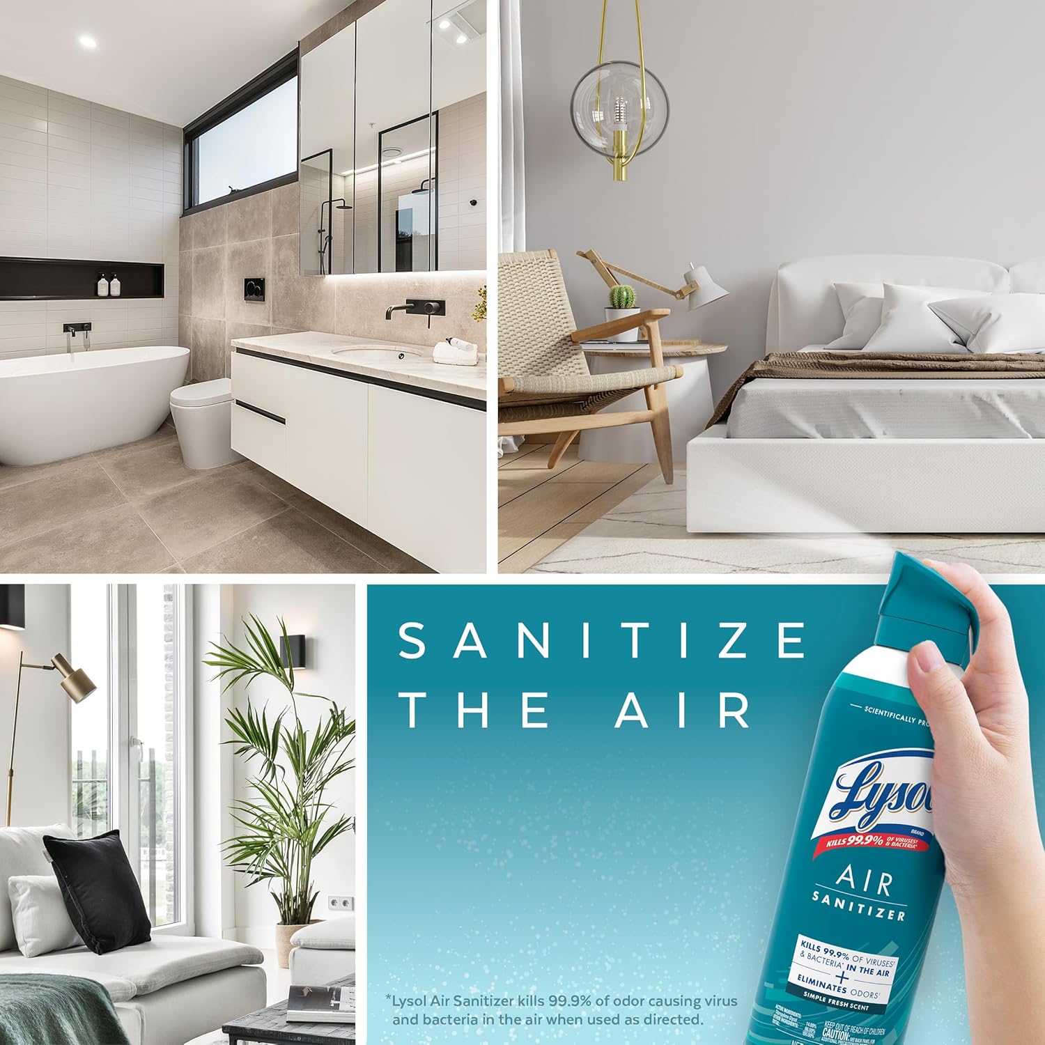 Lysol Aerosol desinfectante de aire, para desinfección del aire y eliminación de olores, aroma fresco simple, 10 onzas líquidas (paquete de 3)
