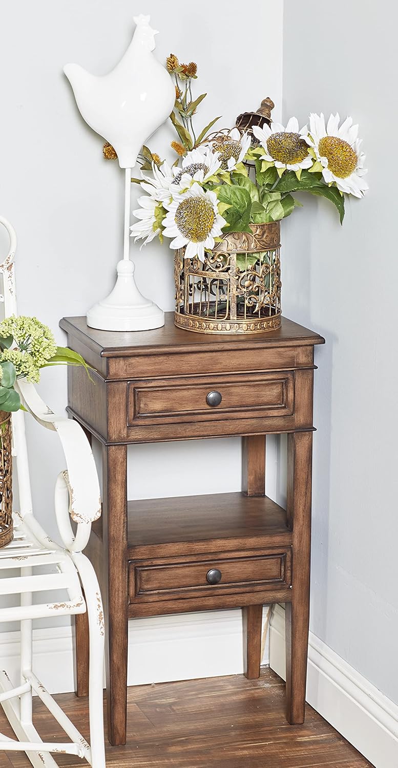 Deco 79 Acento tradicional de madera de pino, mesa auxiliar de 16 x 12 x 29 pulgadas, marrón