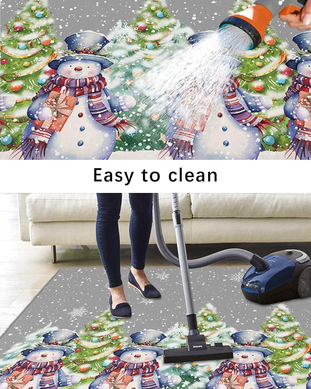 Outdoor Rug Carpet Waterproof 4×6 ft Area Rug, Merry Christmas Snowman Snowflake Large Floor Mat for Patio Balcony Living Room Backyard Picnic Beach