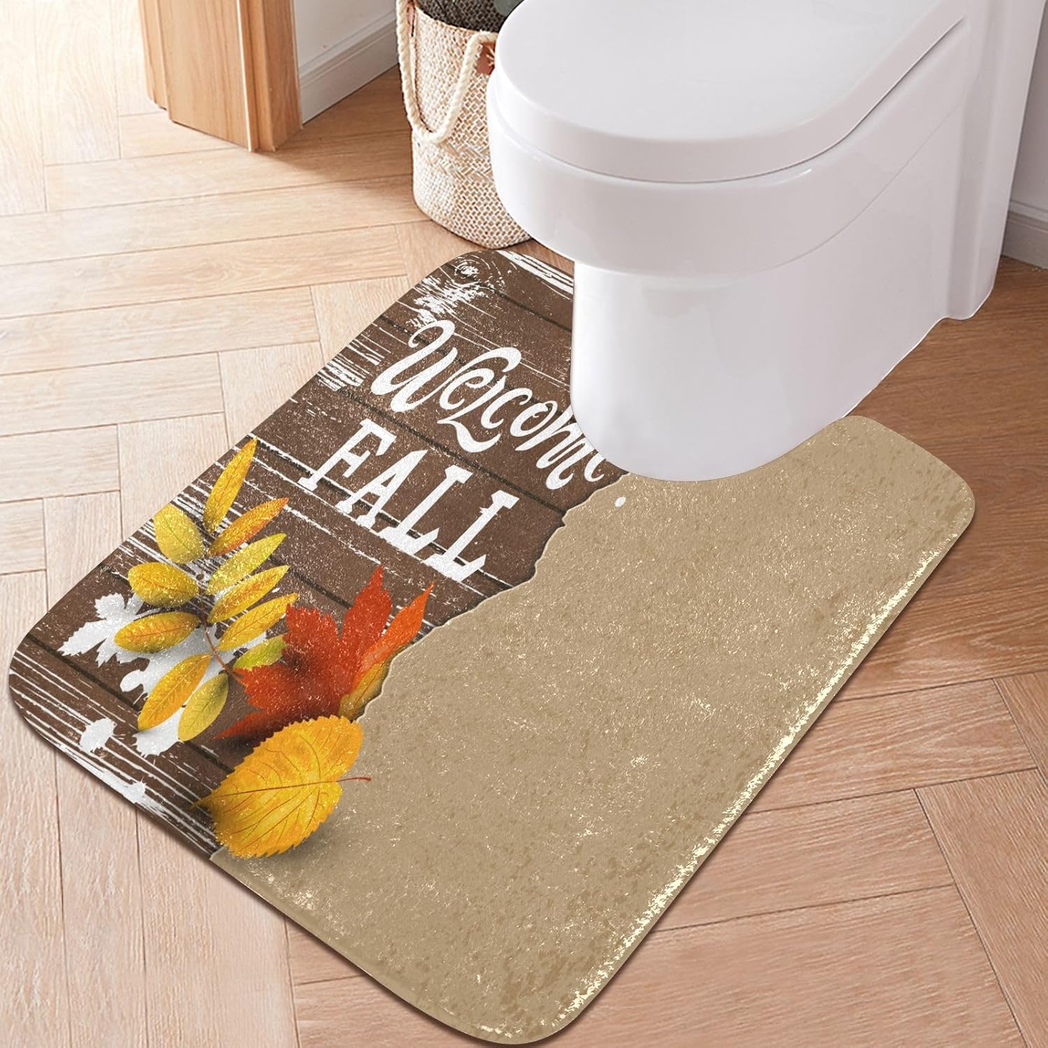 Bathroom Rugs Sets 2 Piece 24×16+24×20 Inch,Soft U-Shaped Contour Toilet Rug Welcome Fall Non-Slip Absorbent Bath Floor Mat Carpet Set Water