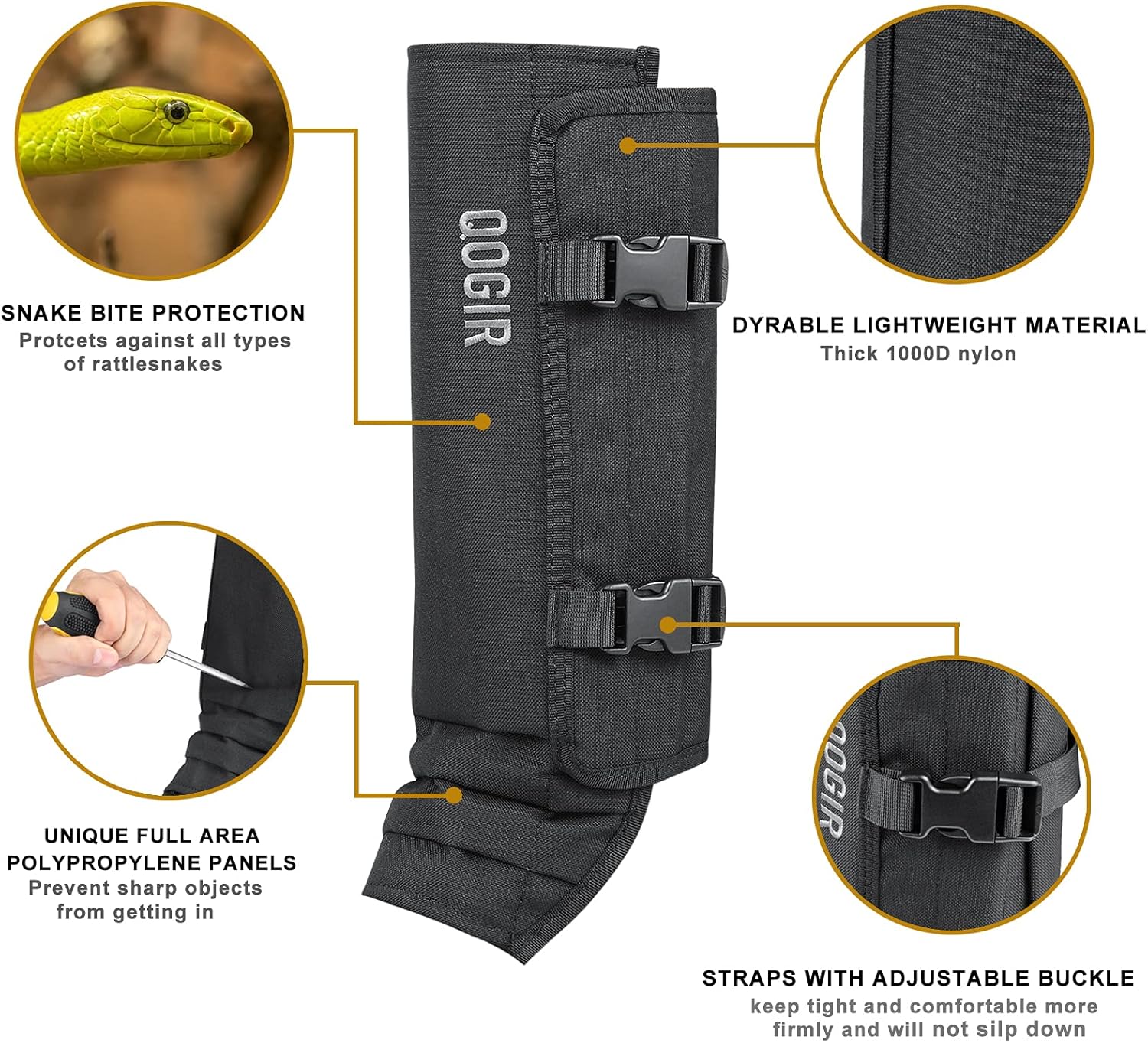 QOGIR Paquete de 3 polainas de serpiente protectores de serpiente duraderos para caza, polainas de polaina de serpiente para hombres y mujeres,