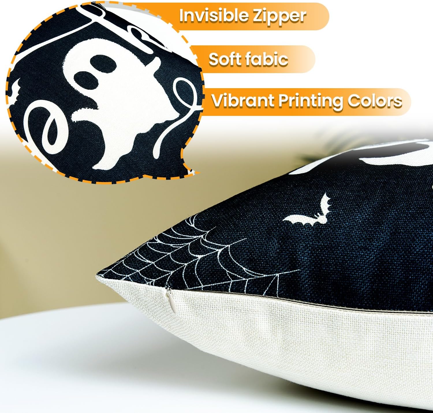 Sioloc Fundas de almohada de Halloween de 18 x 18 pulgadas con 4, decoraciones de Halloween, casa de campo de bruja de calabaza, decoración festiva
