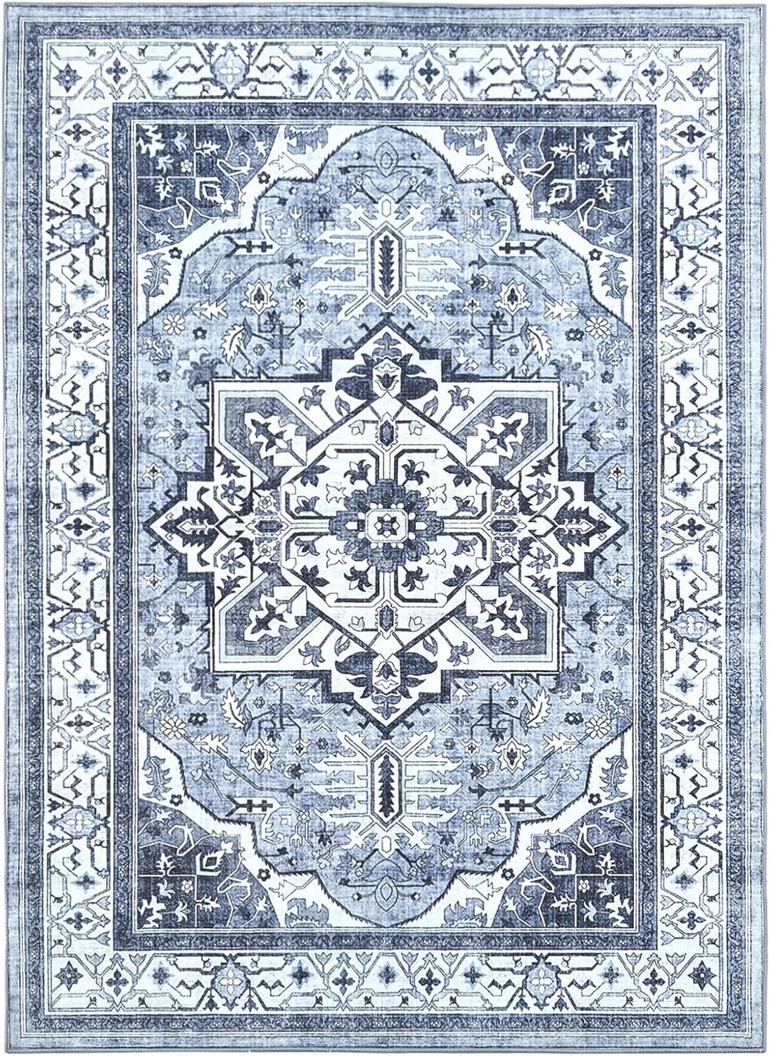 Alfombra clásica para entrada, delgada, lavable a máquina, plegable, persa, estilo bohemio, desgastado, para cocina, color azul claromulticolor, 3 x