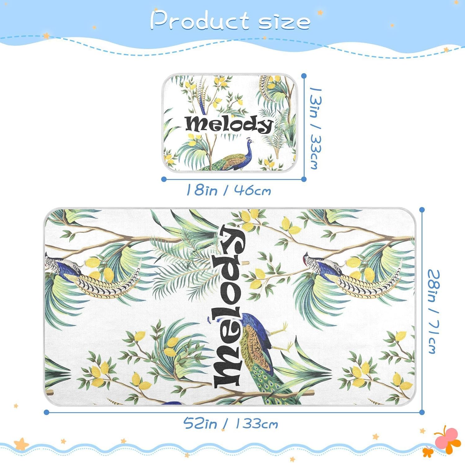 Custom Peacock Crib Mattress Protector Pad for Boys Girls Baby Ice Silk Mat Bed Playard Playpen Sheets Cooling Mattress Topper Play Mat for Standard