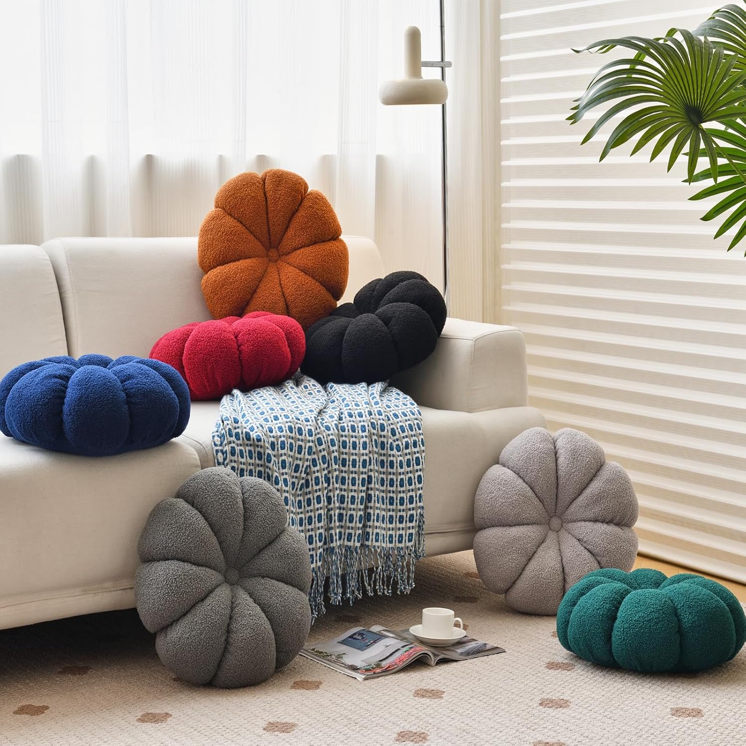 Cojín redondo para suelo, almohadas de calabaza, almohadas decorativas para sofá cama, cojines de asiento de suelo circulares gruesos, cojines de
