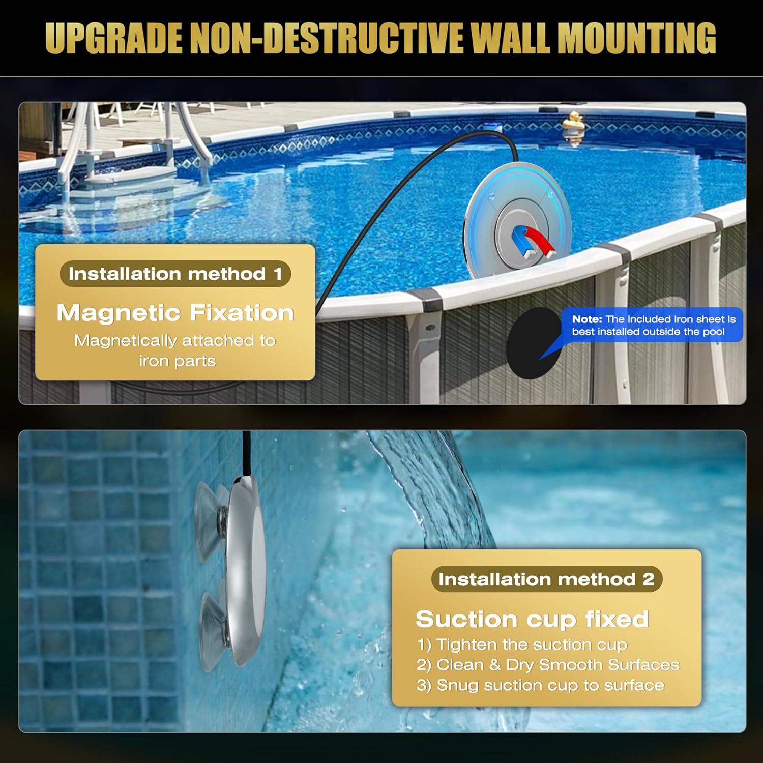 P3-0 Luz LED para piscina con control remoto RF, 24W 3000LM 4 pulgadas, RGB regulable luz sumergible subacuática con imanes, luz impermeable IP68