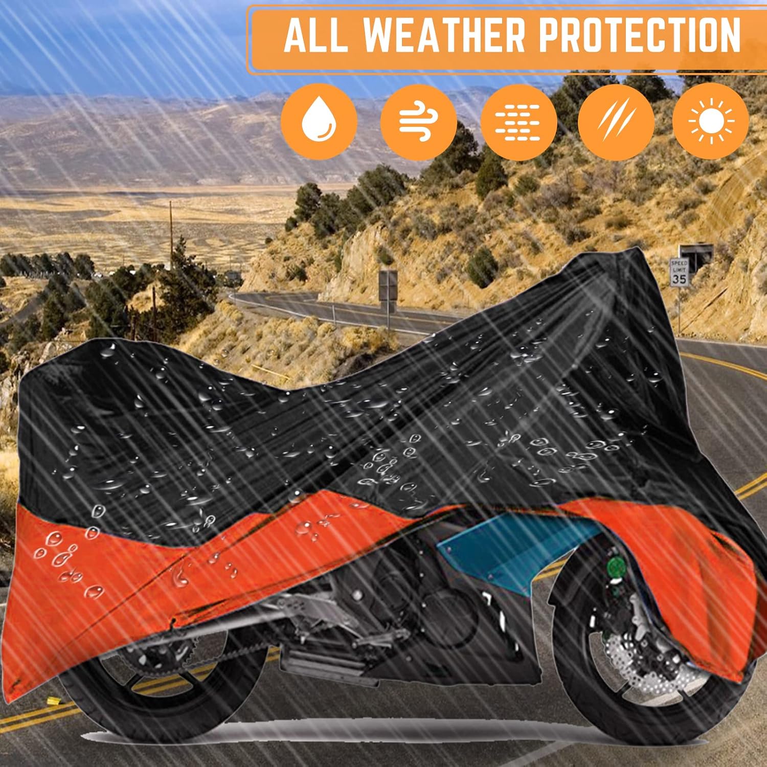 Funda para motocicleta, para todas las estaciones, impermeable, a prueba de polvo, duradera, con agujeros de bloqueo, se adapta hasta 116 pulgadas