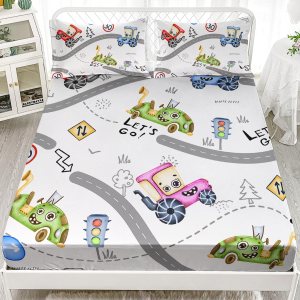 AILONEN Sábana bajera ajustable con diseño de caricaturas para niños y adolescentes, tamaño individual, con estampado de tractor de dibujos animados AILONEN Sábana bajera ajustable con diseño de caricaturas para niños y adolescentes, tamaño individual, con estampado de tractor de dibujos animados