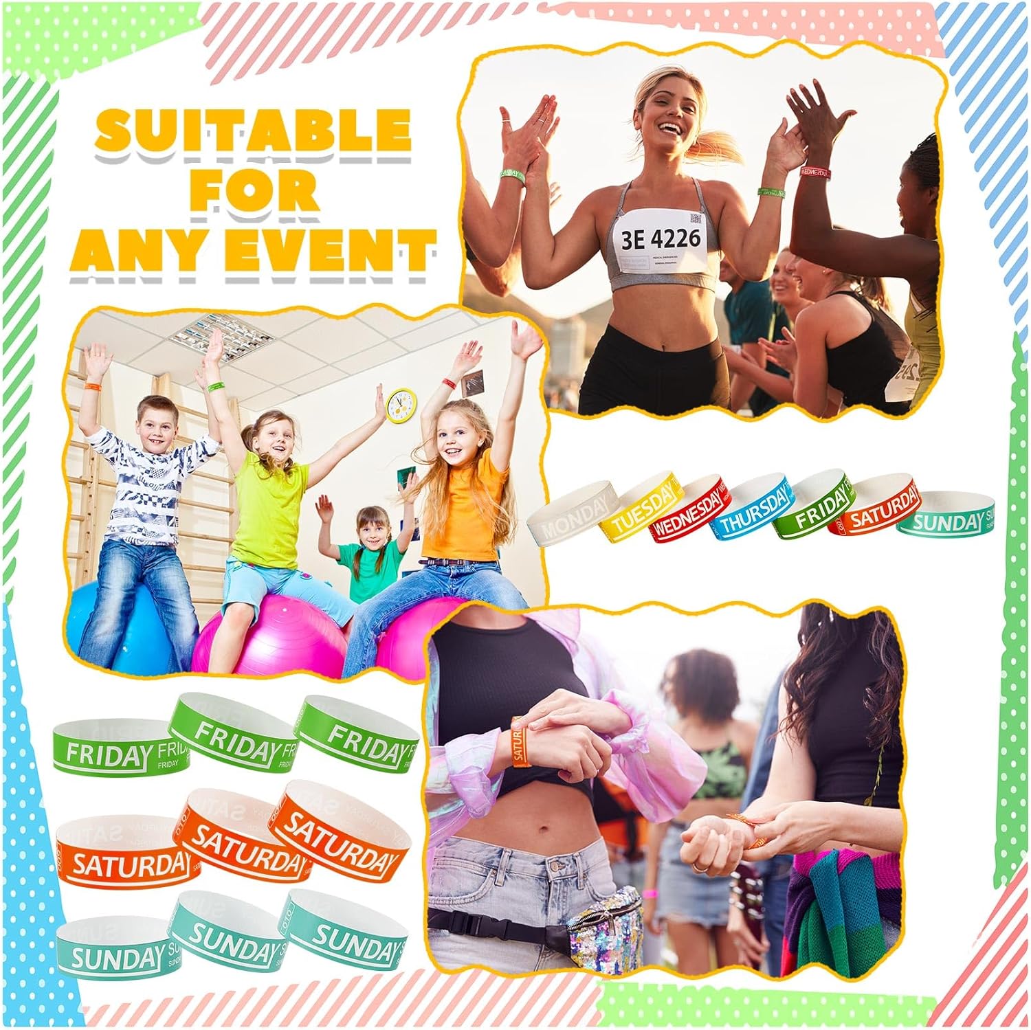 Henoyso 600 pulseras de papel para eventos, pulseras de papel, pulseras de papel numeradas impermeables, pulseras de fiesta para eventos, día de la