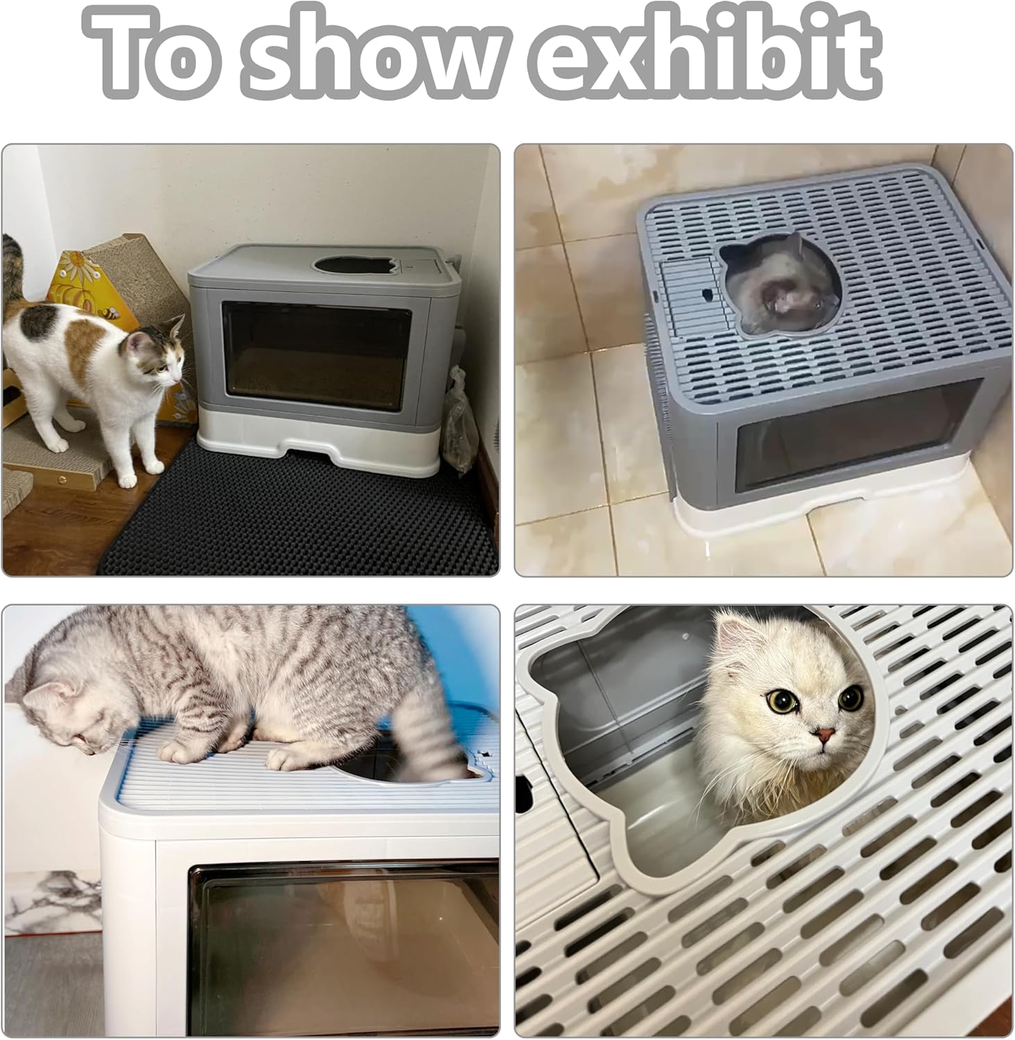 Caja de arena para gatos con alfombrilla de arena para gatos y cuchara, caja de arena plegable grande con tapa, caja de arena para gatos de salida
