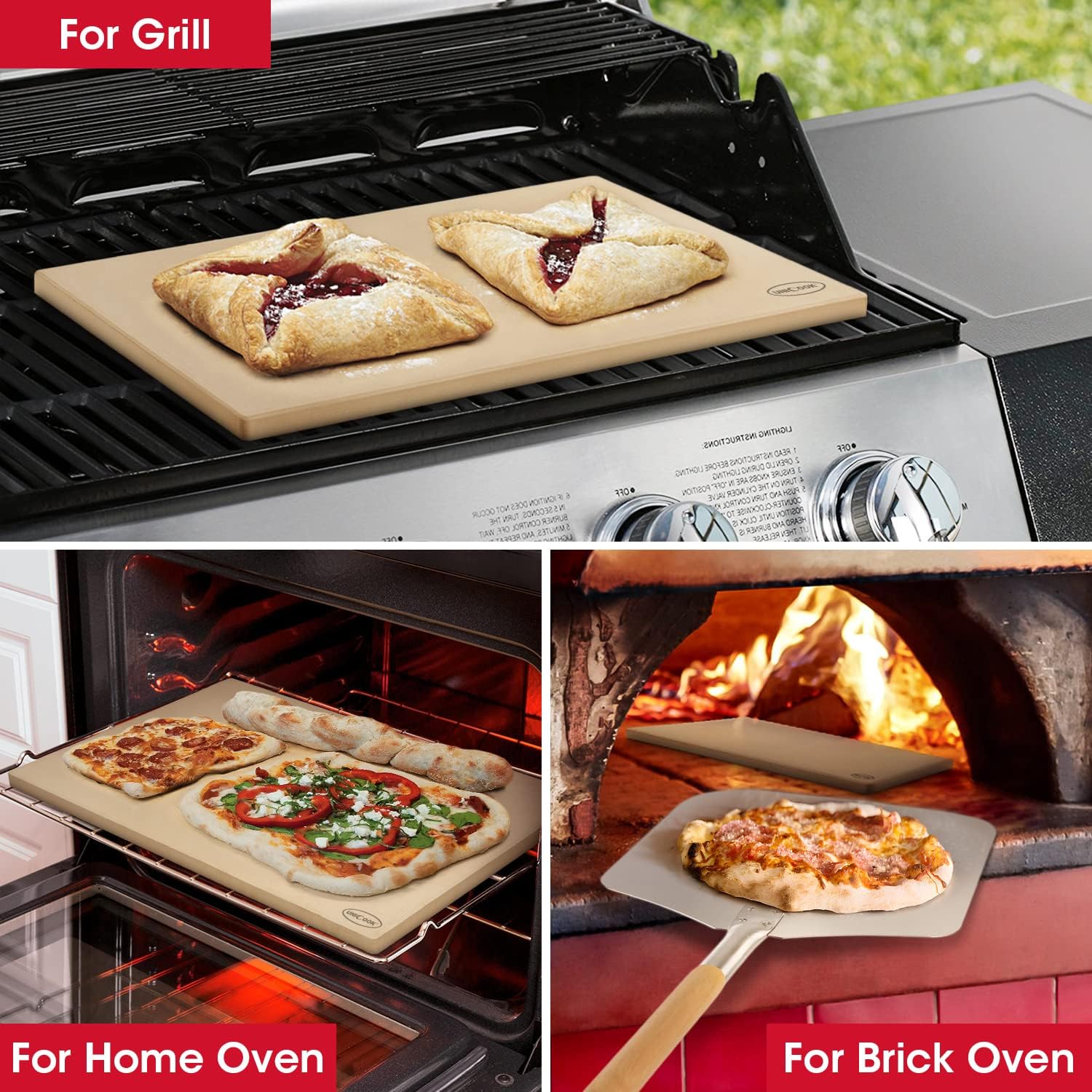 Unicook Piedra para pizza extragrande de 24 pulgadas, piedra rectangular duradera de 24 x 18 pulgadas, piedra de horno industrial comercial,