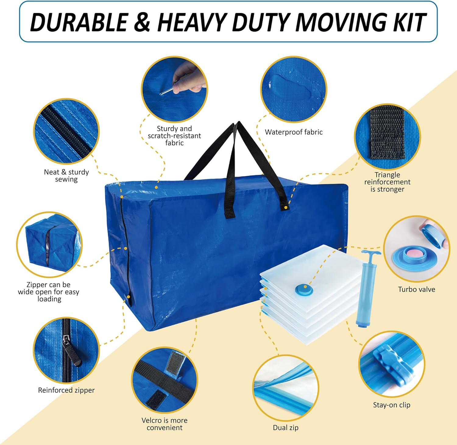 Paquete de 10 bolsas de mudanza extra grandes resistentes con correas de mochila y bolsas de almacenamiento al vacío, combo de suministros de