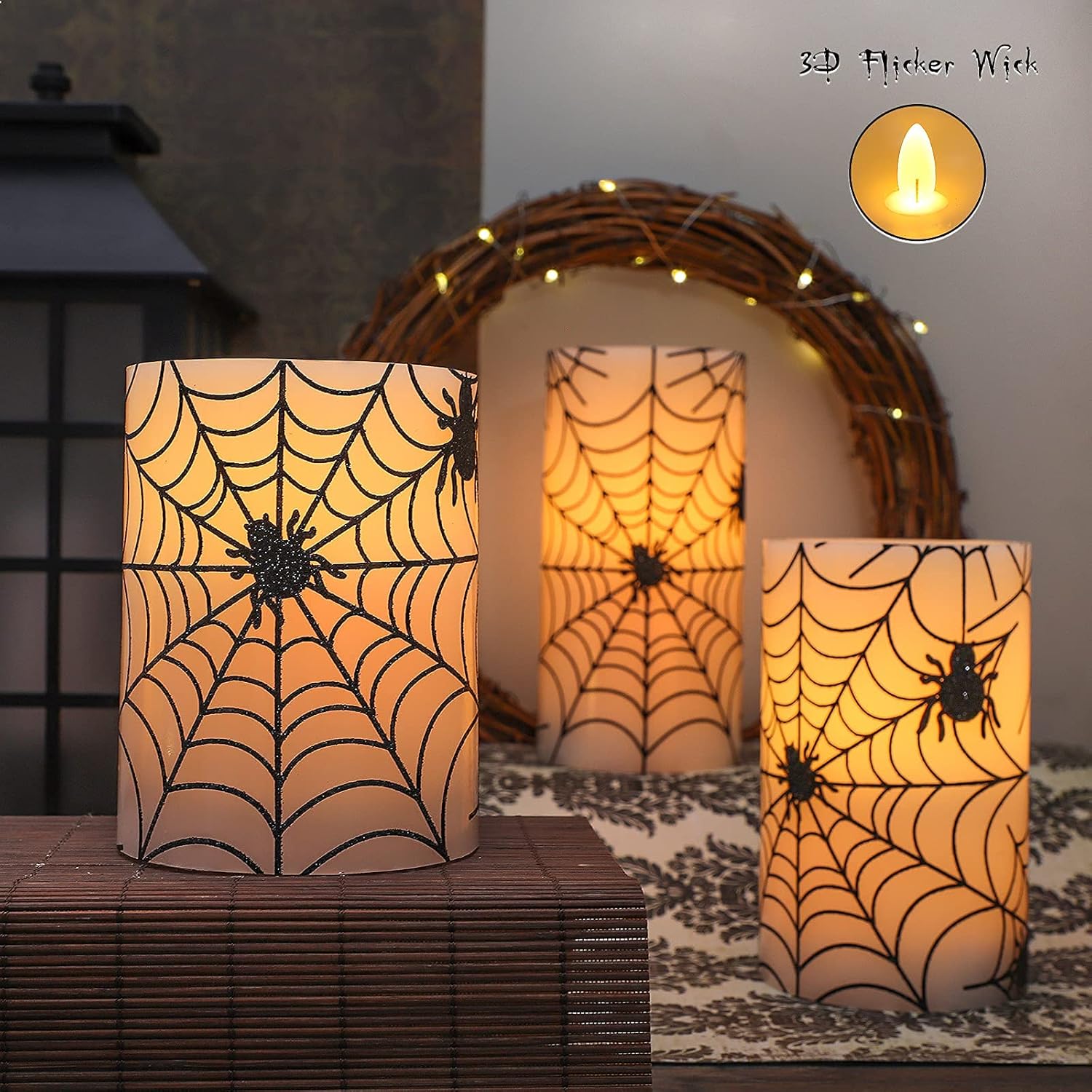 Velas sin llama para decoración de Halloween, velas LED parpadeantes que funcionan con pilas con control remoto y temporizador, juego de 3, velas de