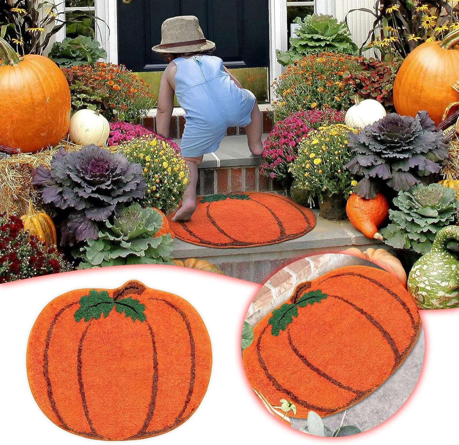 Tapete de Halloween con forma de calabaza de Acción de Gracias, 12 unidades, tapete de baño con forma de calabaza de otoño, tapete de cocina