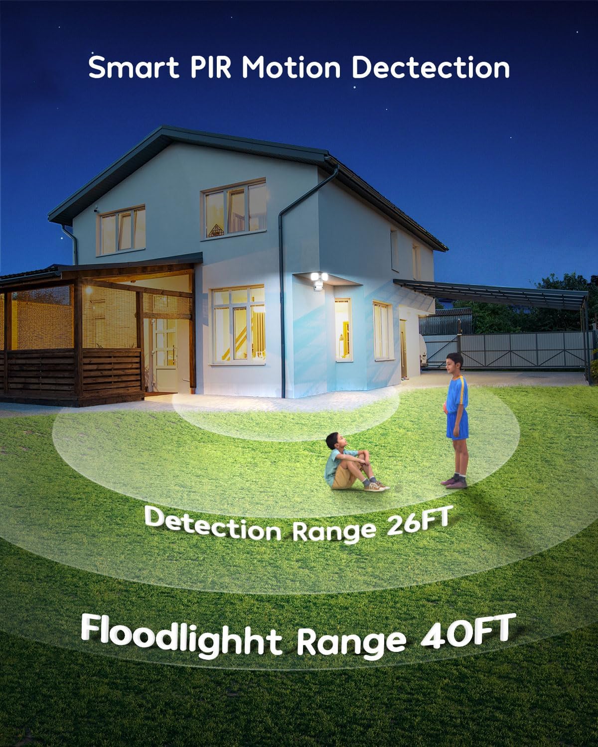 winees Cámara de seguridad con reflector, cámara de seguridad inteligente con cable 2K QHD IP65 para exteriores, visión nocturna a color, FOV de 180