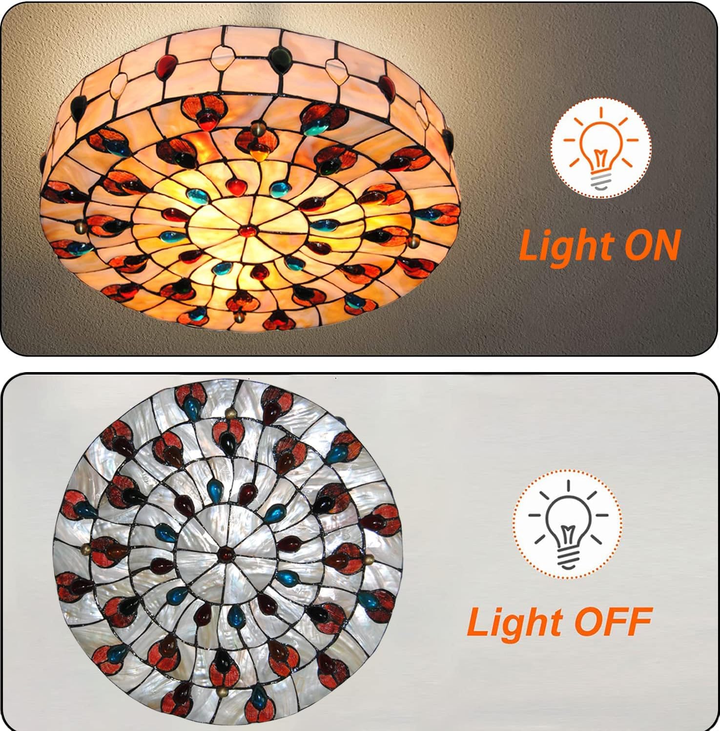 TFCFL Lámpara de techo barroca Tiffany de 20 pulgadas, lámpara de techo con gemas de vitral, lámpara de techo de 3 luces estilo vintage para