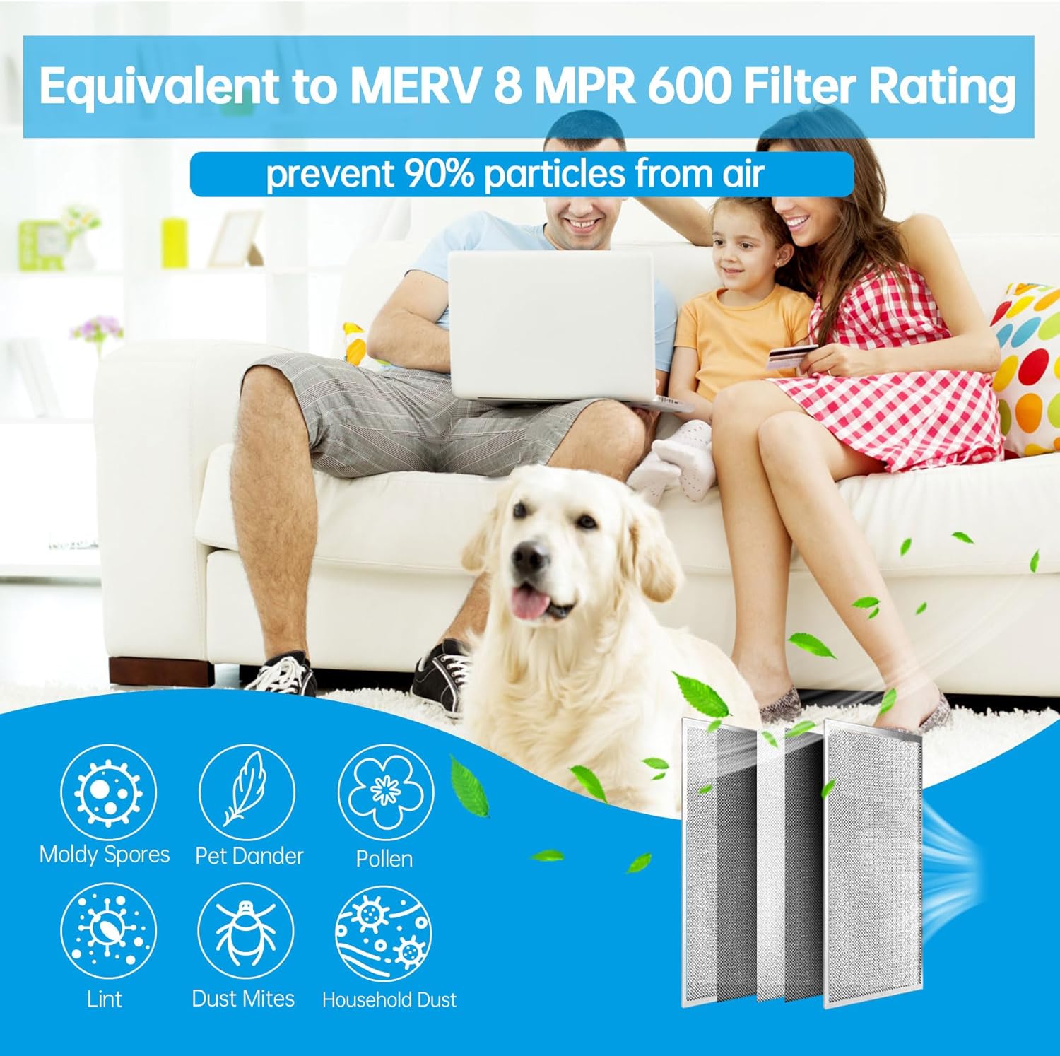 UBeesize – Filtro de aire reutilizable de 20 x 20 x 1 pulgadas, lavable, MERV 8, permanente, electrostático, para aire acondicionado y HVAC y
