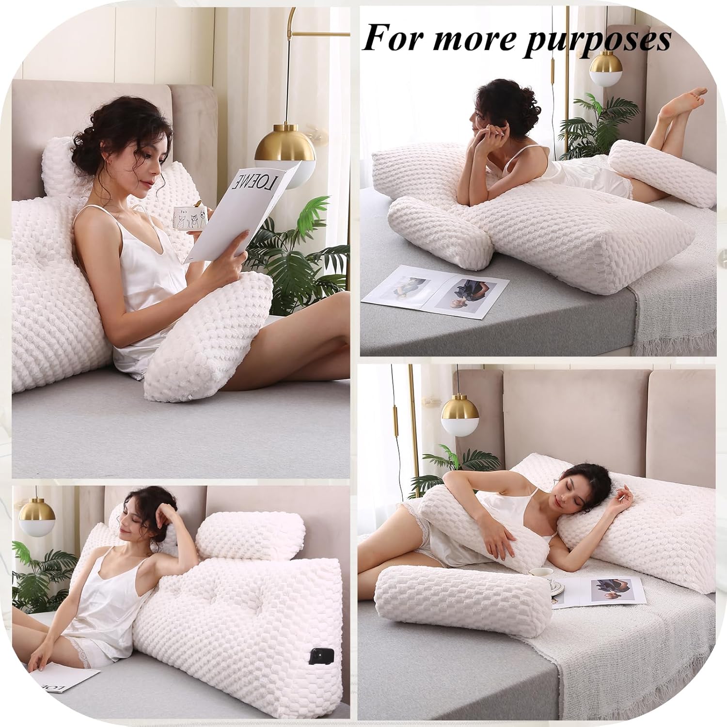 Almohadas de cuña para cabecero + 2 almohadas enrollables para cabecero, cojín grande para reposo en cama, almohadas de lectura, almohadas de