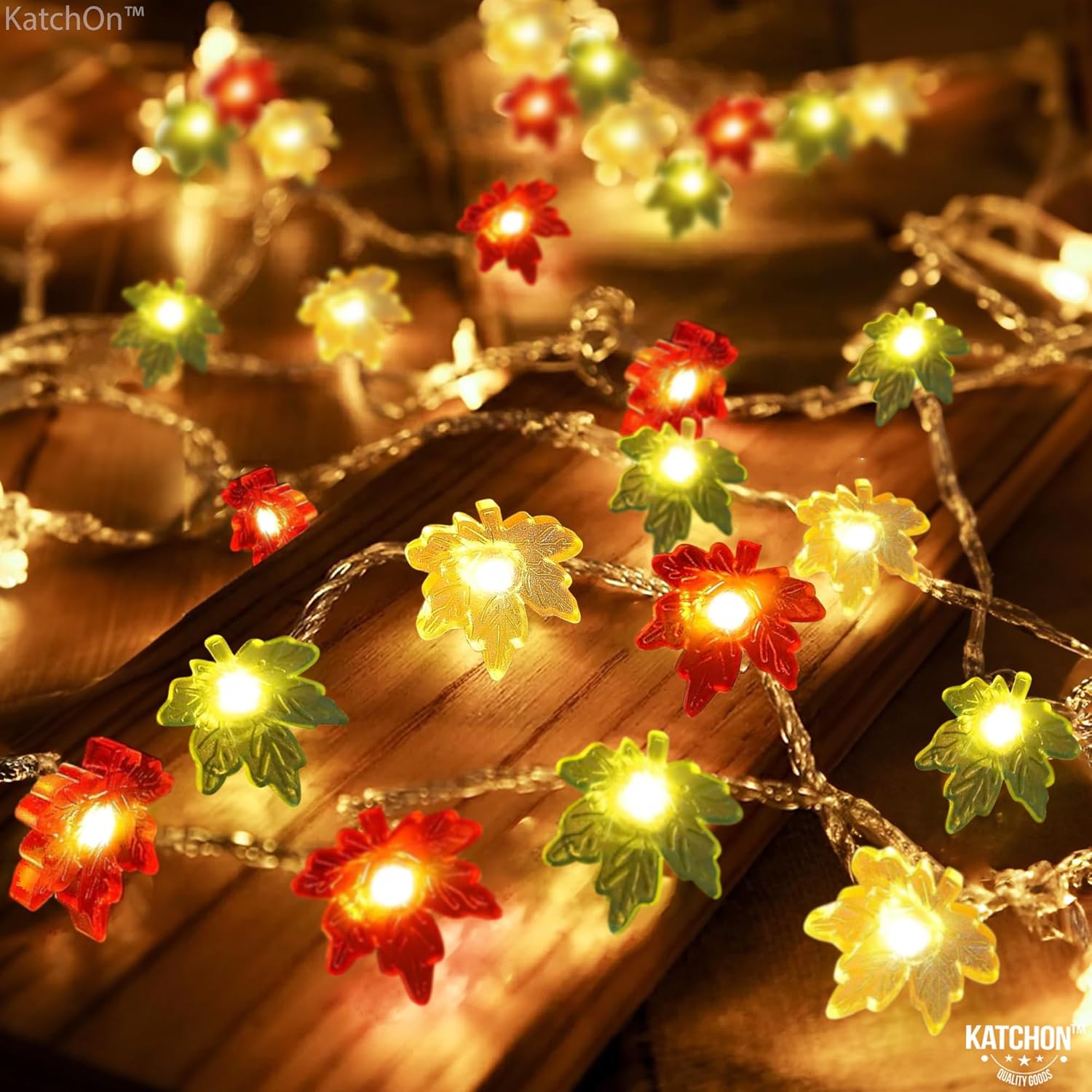 KatchOn, Guirnalda de luces de Acción de Gracias, 7 pies, 20 LED, 8 modos de luz, luces de otoño 3D que funcionan con pilas, luces de hadas con