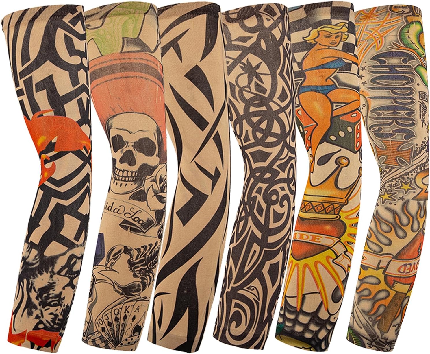 MKYSZLT Mangas de tatuaje para hombres y mujeres, juego de 6 piezas de mangas temporales de tatuaje, fundas de brazo de tatuaje falso, mangas de