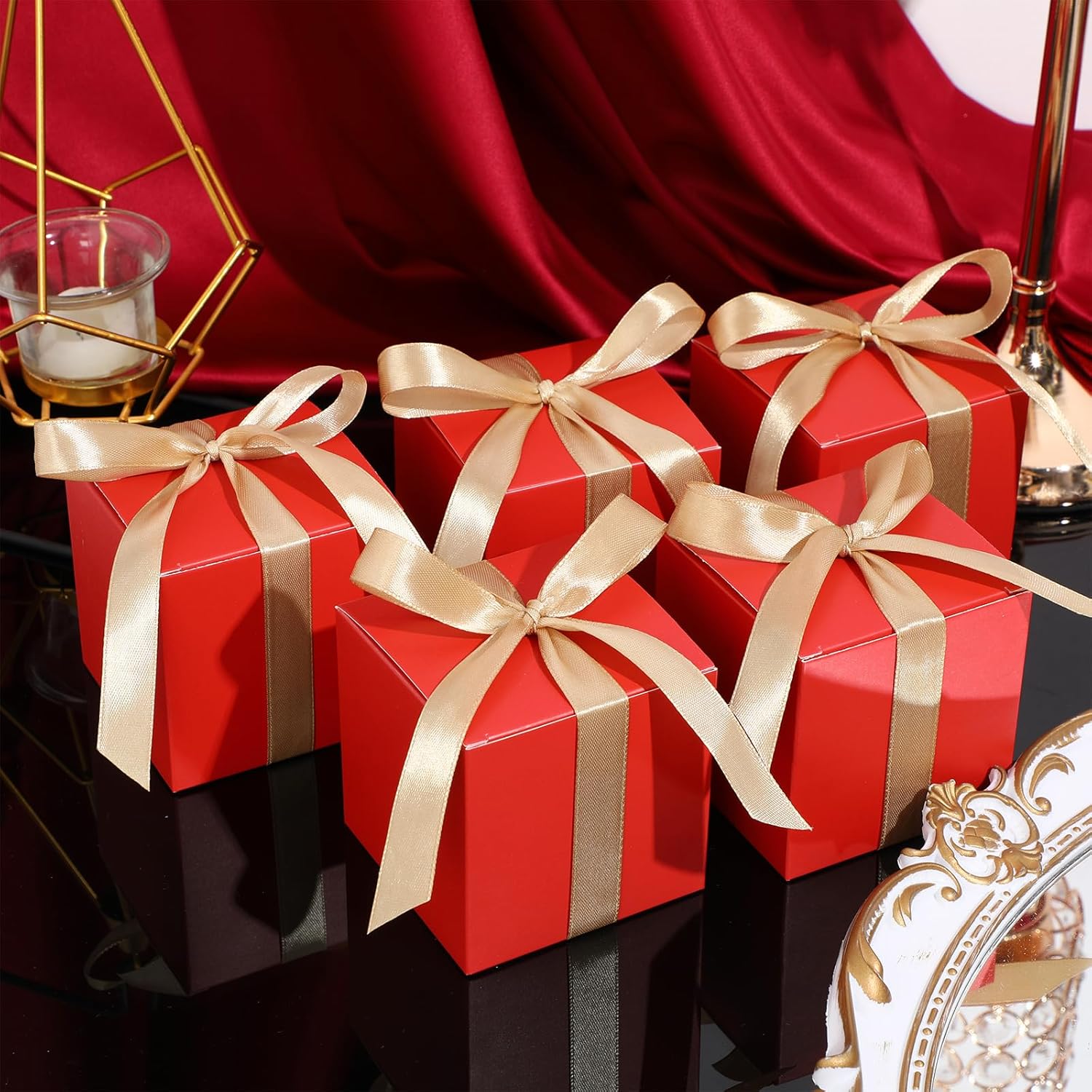 Jutom 100 mini cajas de regalo extra pequeñas para dulces, cajas de regalo de papel con cinta, mini cajas de envoltura para graduación, fiesta de