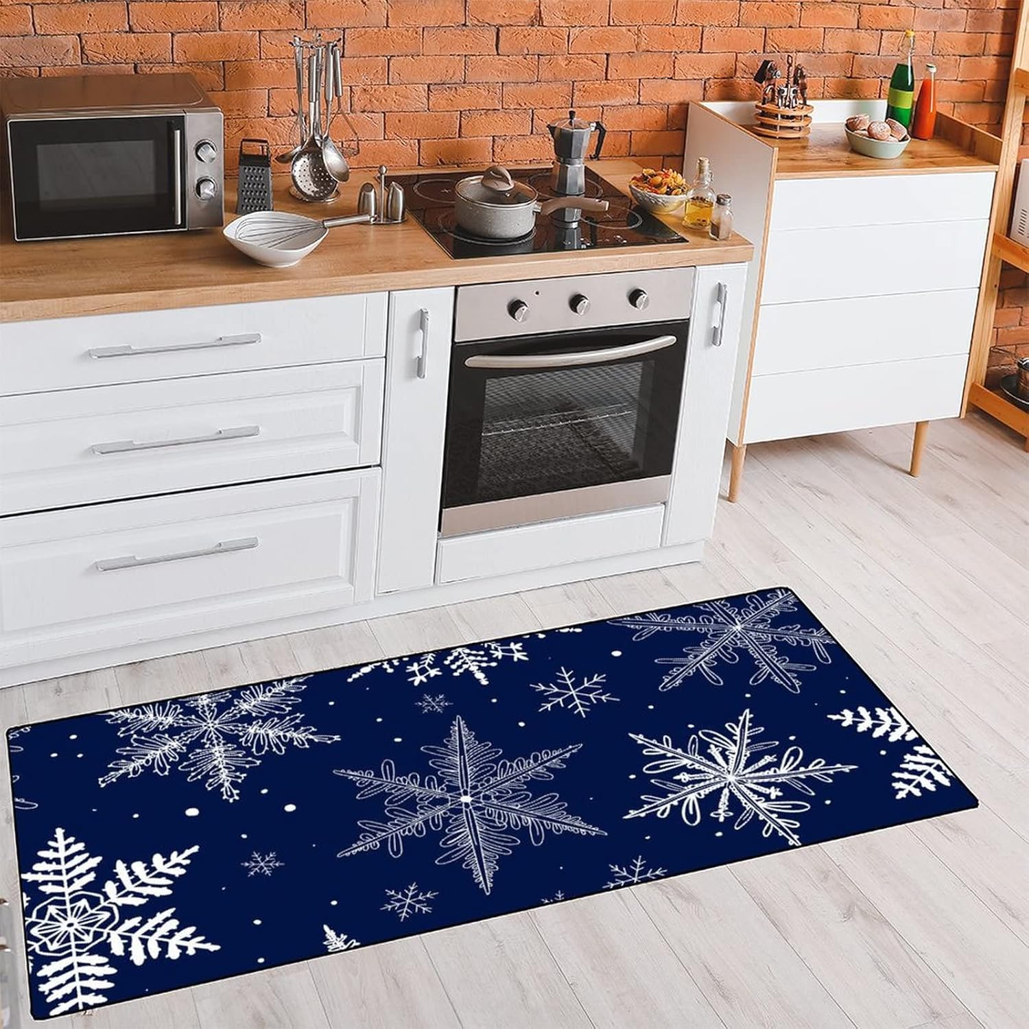 Winetr – Alfombra de baño con copos de nieve de Navidad, color azul, antideslizante, lavable, para baño, hogar, oficina, granja, pasillo, fregadero,