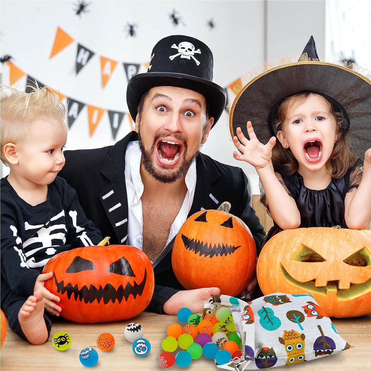 72 bolas que rebotan que brillan en la oscuridad, 8 bolas inflables temáticas de Halloween para suministros de fiesta de Halloween,