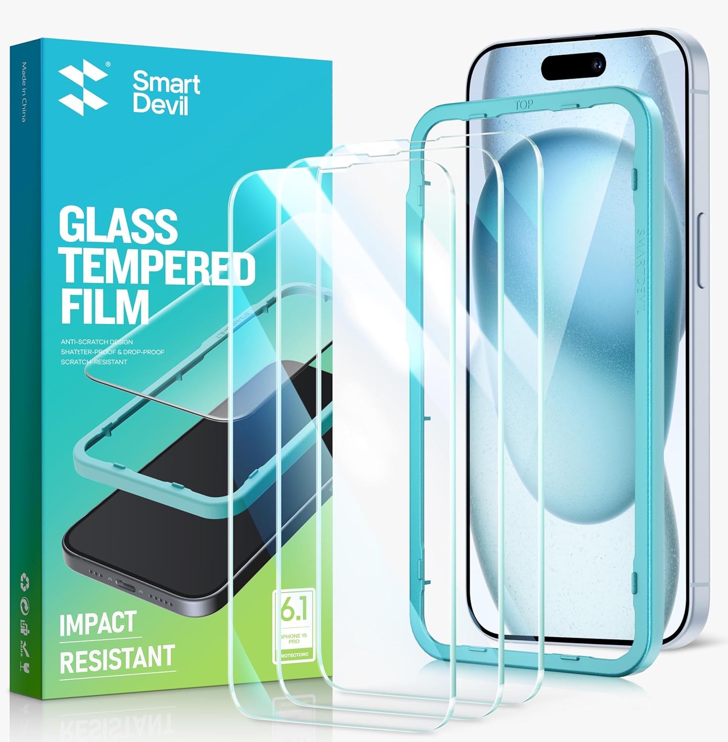 SmartDevil Protector de pantalla para iPhone 14 Pro Max 6.7 pulgadas, paquete de 3 unidades de vidrio templado duro 9H con marco de fácil