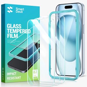 SmartDevil Protector de pantalla para iPhone 14 Pro Max 6.7 pulgadas, paquete de 3 unidades de vidrio templado duro 9H con marco de fácil SmartDevil Protector de pantalla para iPhone 14 Pro Max 6.7 pulgadas, paquete de 3 unidades de vidrio templado duro 9H con marco de fácil