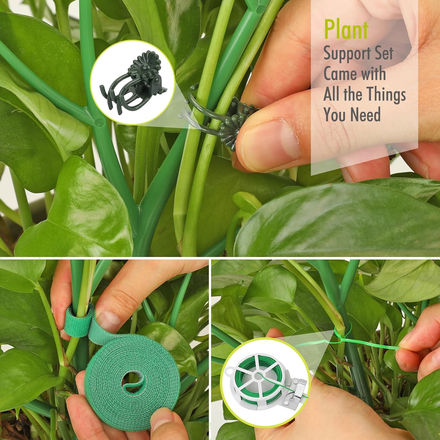 Paquete de 6 estacas de soporte para plantas de interior, ramitas de 27.56 pulgadas con clips de orquídeas, lazos giratorios y lazos de plantas para