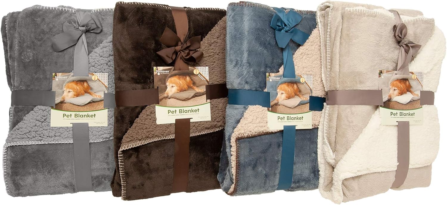 Manta de cama Furhaven para mascotas como perros y gatos  Manta térmica de rizo impermeable y lana de cordero sintética, auto calentable, para