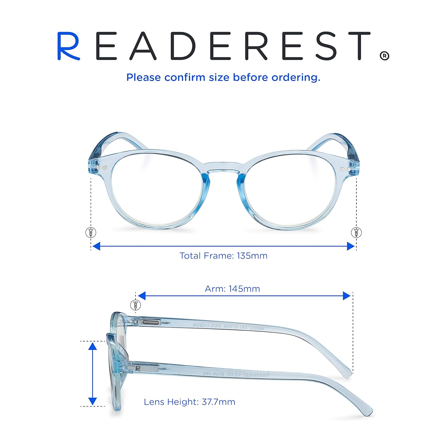 Readerest Lentes de lectura con bloqueo de luz azul (azul claro, aumento de 2.50), anteojos para computadora con lente reflectante fina,