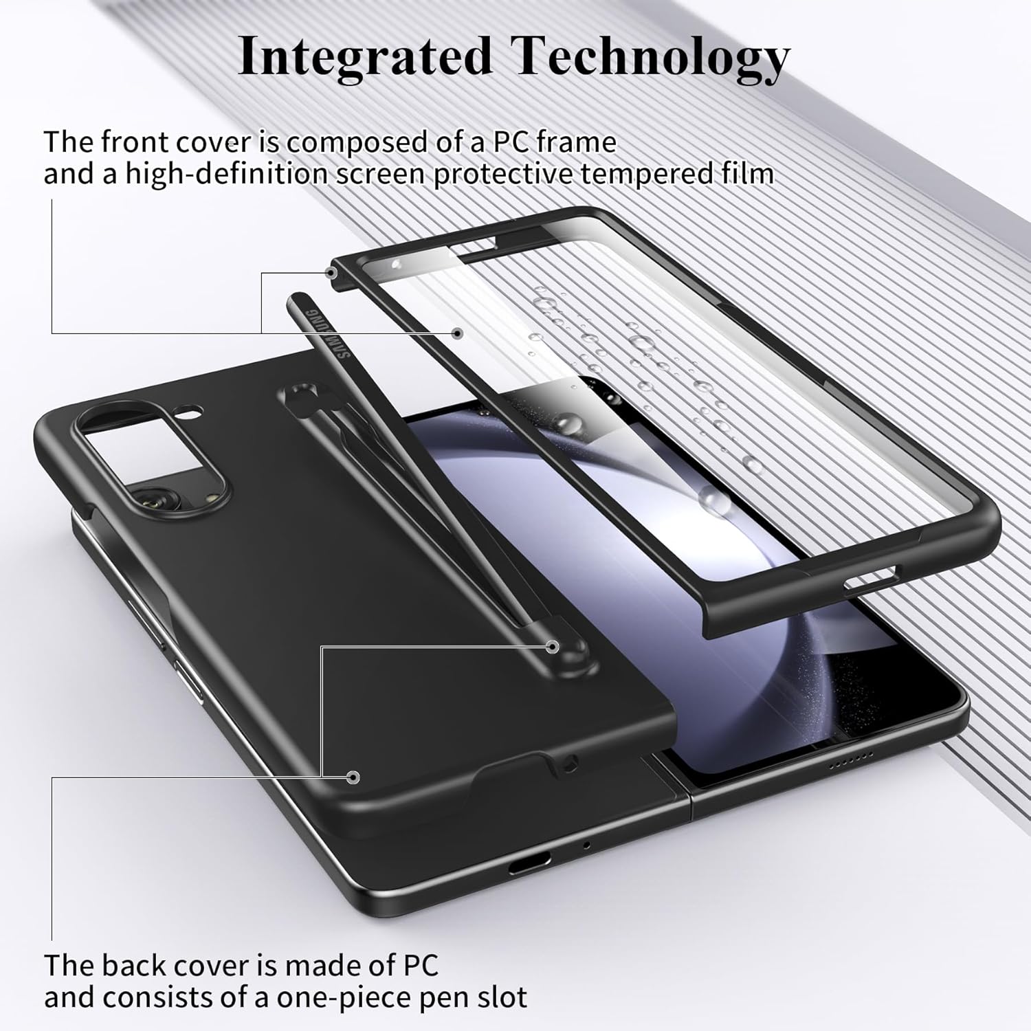 Foluu Funda delgada para Samsung Galaxy Z Fold 5 con soporte para bolígrafo y protector de pantalla frontal integrado, funda protectora de