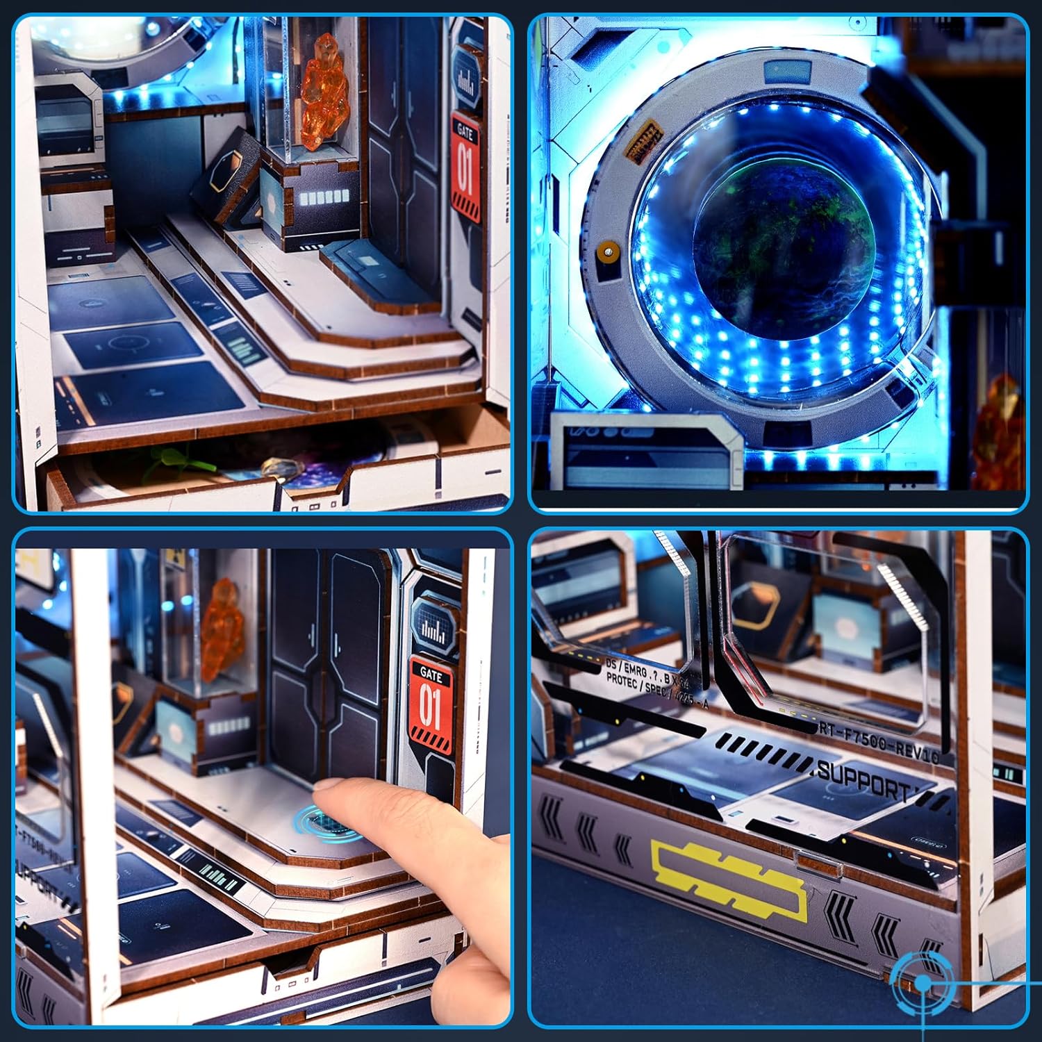 Sujetalibros de madera 3D, kit de rincón de libros, decoración de estantería con luz LED, kit de modelo de casa de muñecas en miniatura para niños y