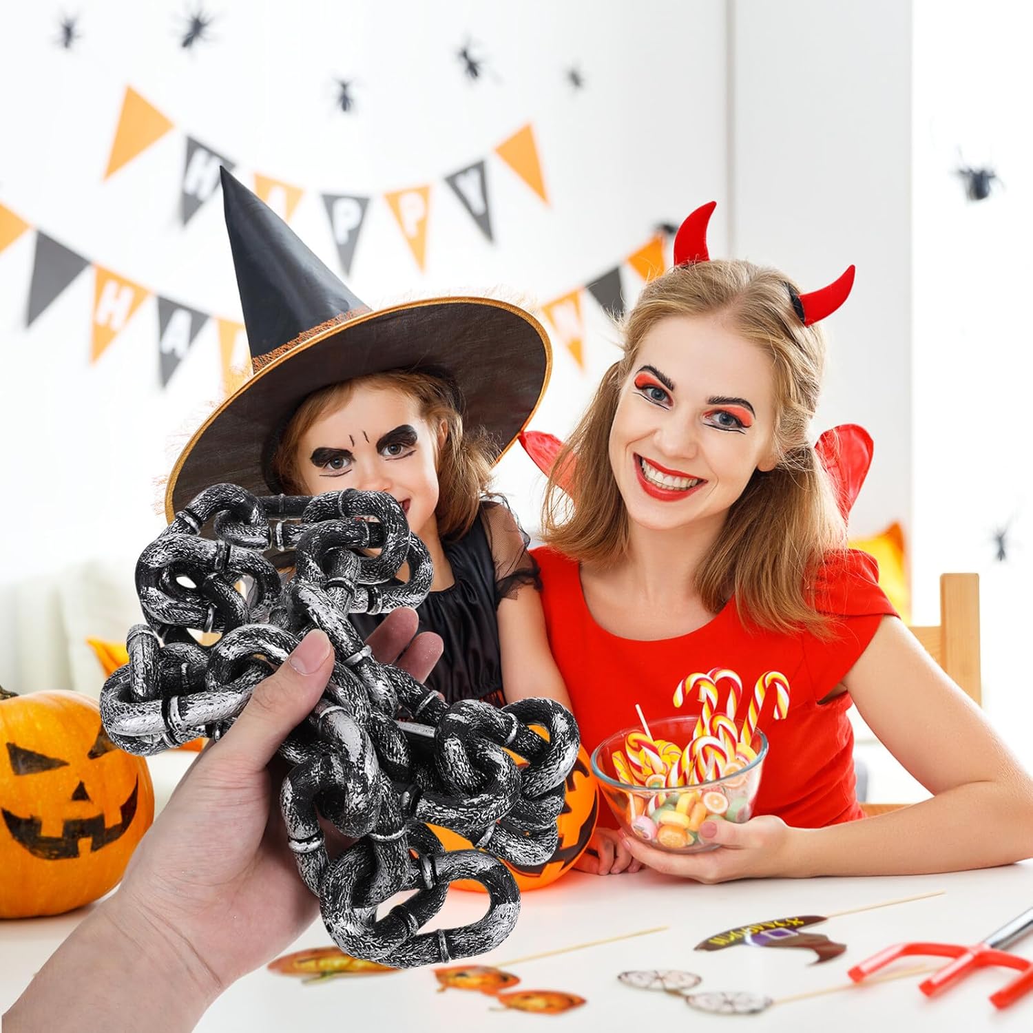 STOBOK Cadena de Halloween, cadenas de plástico de 3.3 ft, cadenas falsas de Halloween, cadenas de decoración de Halloween, cadenas de disfraces de