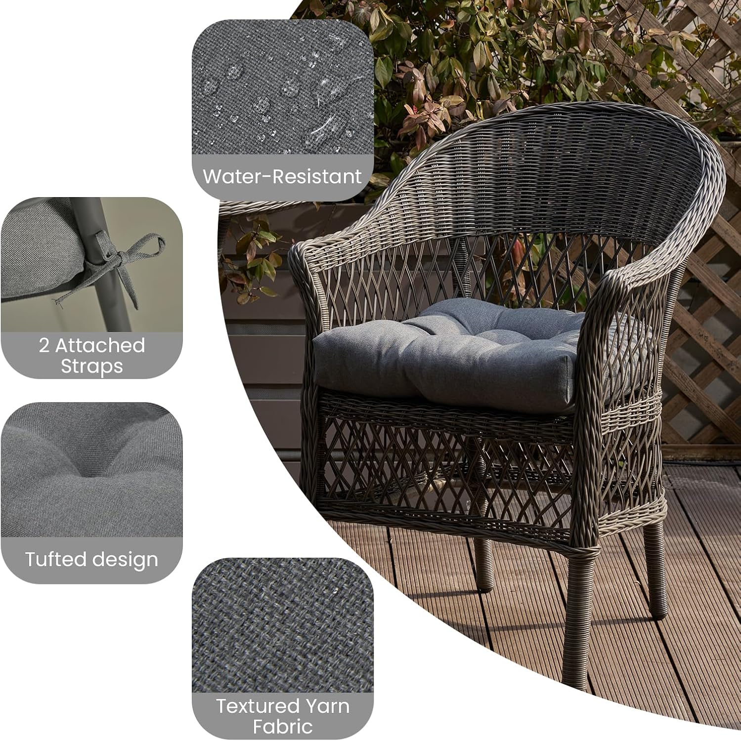 Cojines para sillas de exterior, cojines de patio grises de 19 x 19 pulgadas para muebles de exterior, cojines de exterior resistentes a la