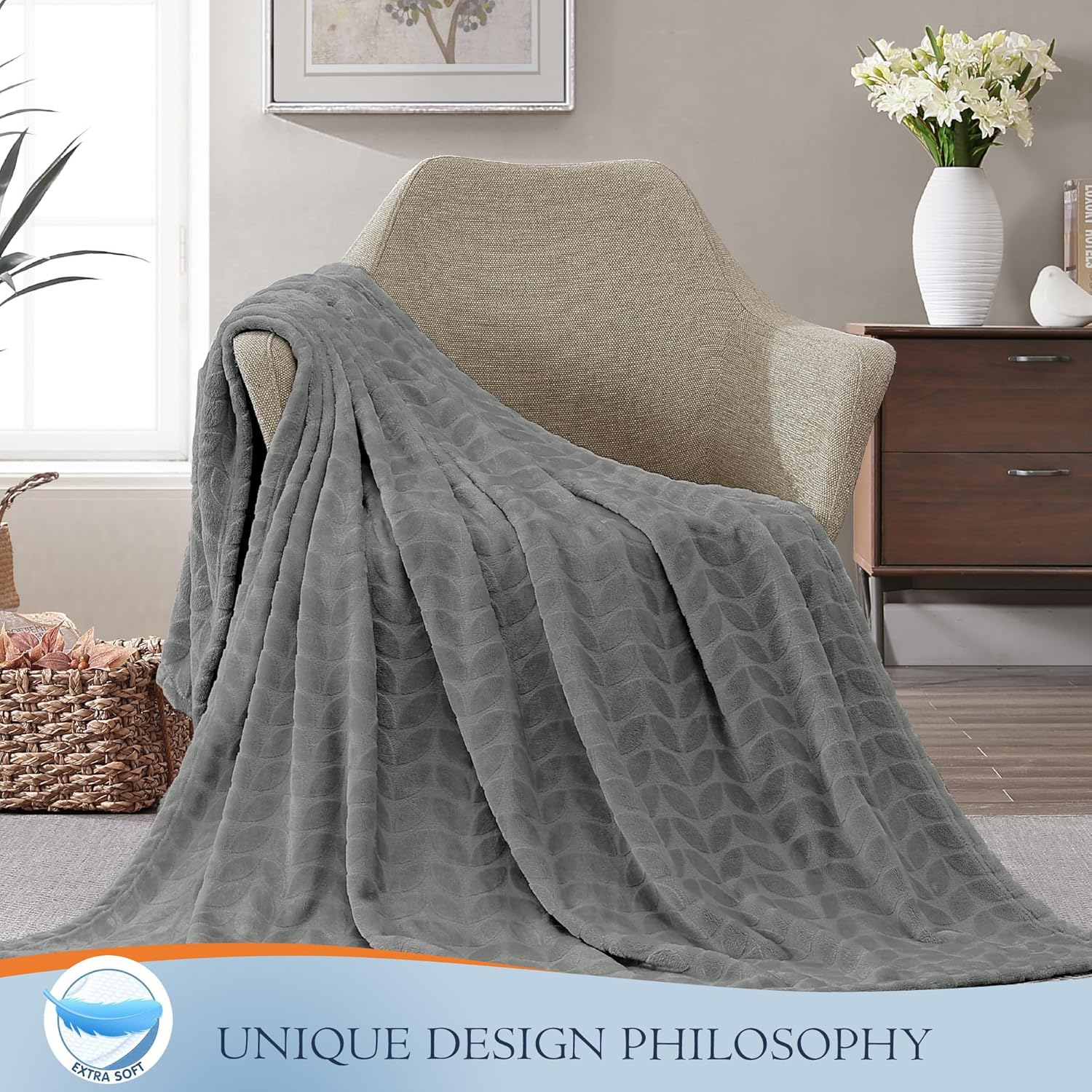 Walensee Manta de forro polar suave y ligera para sofá, cama y sillón (manta de 50 x 60 pulgadas, gris), manta de cama cálida y esponjosa como