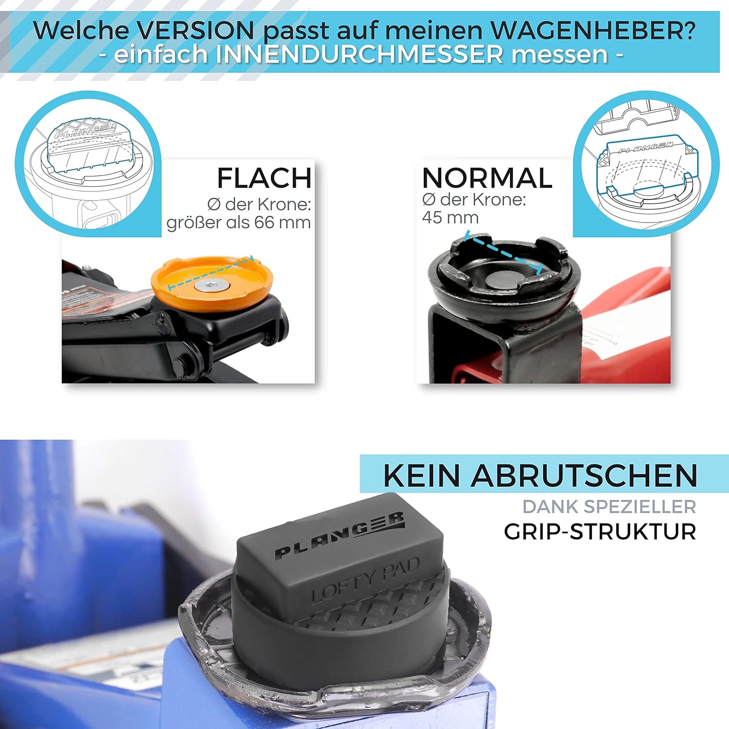 PLANGER – Lofty Pad Flat  Almohadilla de goma (para Mini y Opel)  Protege tu coche, SUV y suelda al levantarlo con un gato hidráulico de carro o