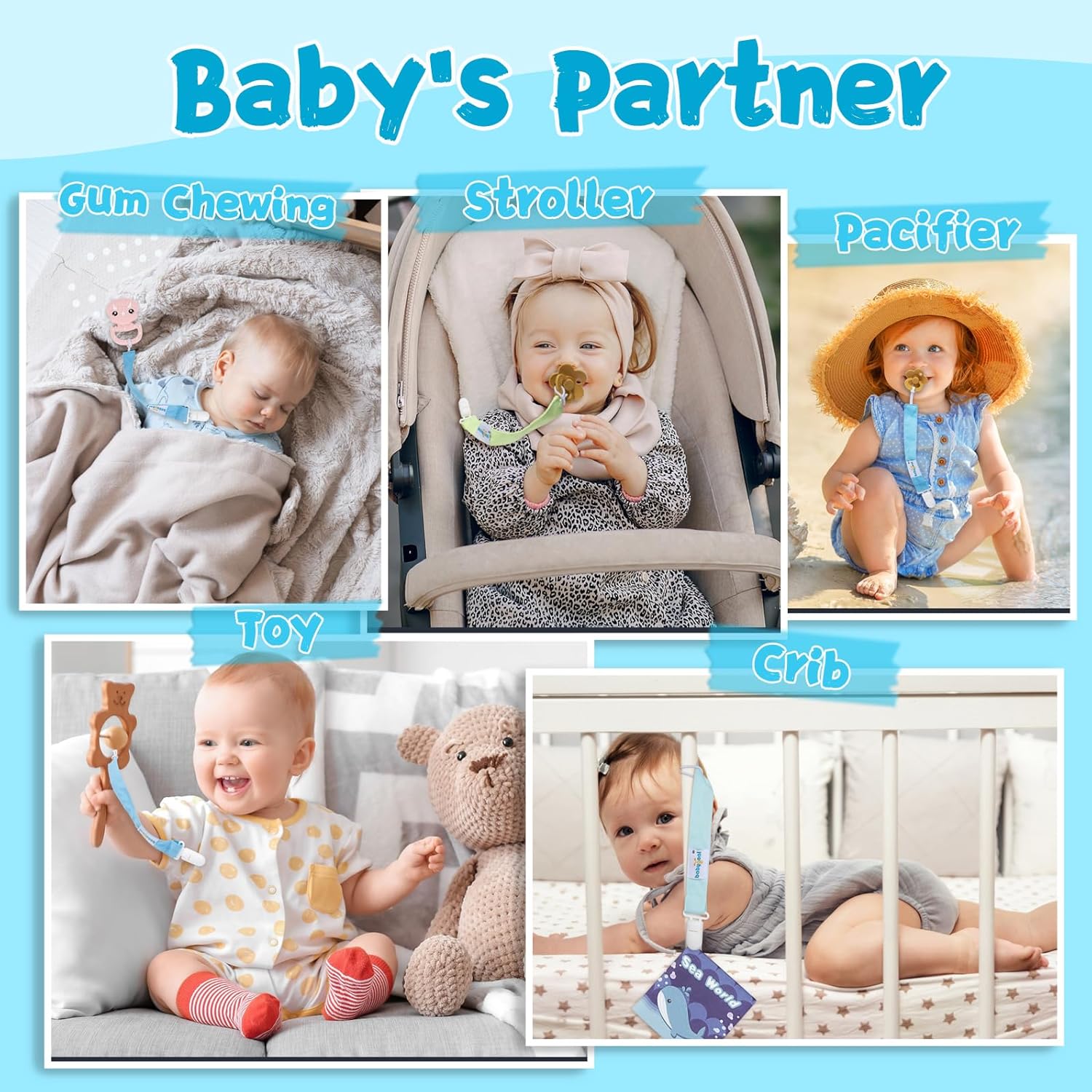 Babygoal – Prendedores para chupón, paquete de 6 soportes para chupón para niños y niñas, se adapta a la mayoría de los estilos de chupones,