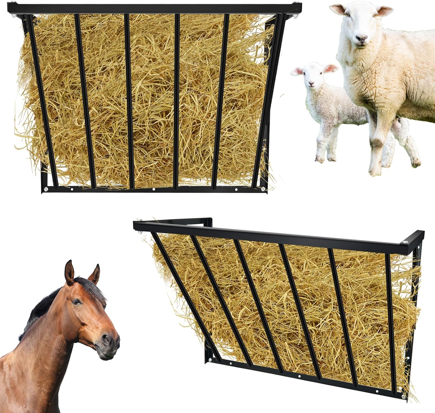 Zonon Comedero de heno de pared para caballos con 24 galones, gran capacidad, 31.5 x 15.5 x 22.5 pulgadas, montado en la pared, soporte de heno de