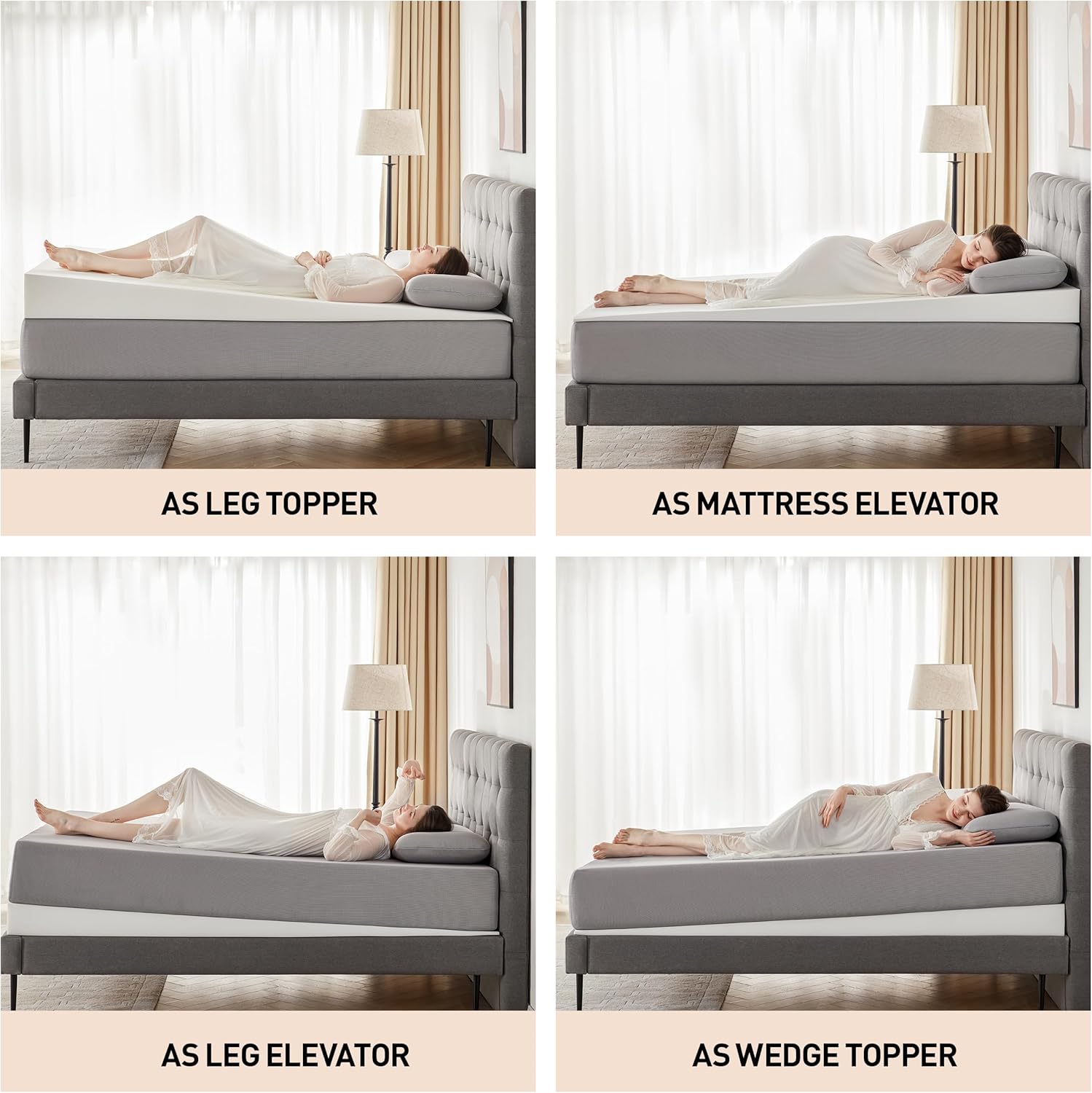 Lazyzizi Cubrecolchón de cuña inclinada King de 5 pulgadas para reflujo ácido, GERD, dolor de cuello y espalda, ronquidos, elevador ajustable debajo
