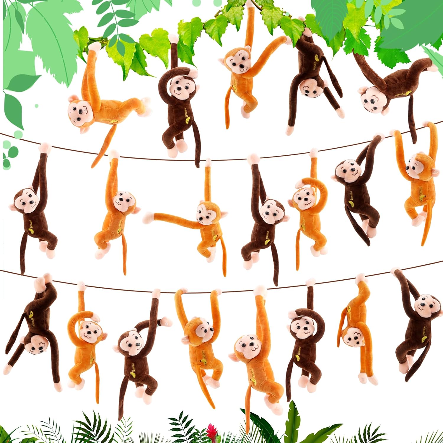 Paquete de 20 monos de peluche colgantes de 18 pulgadas, a granel, realista, lindo mono colgante de felpa para fiesta de animales, Navidad, Pascua,
